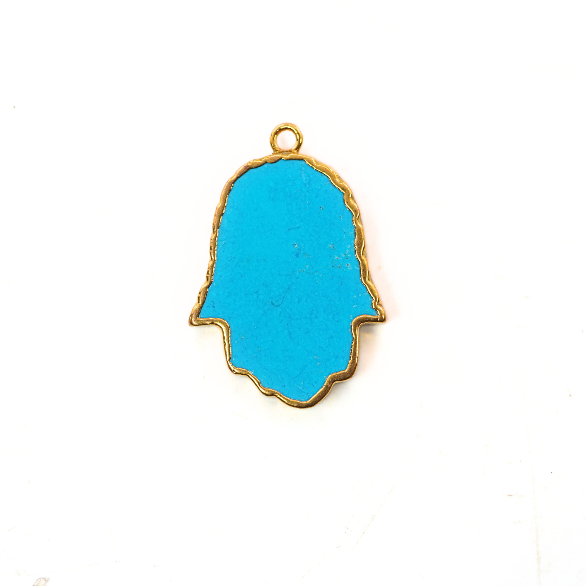 Howlite Turquoise Smooth Hamsa Shape Gemstone Gold Electroplated Charm Pendant