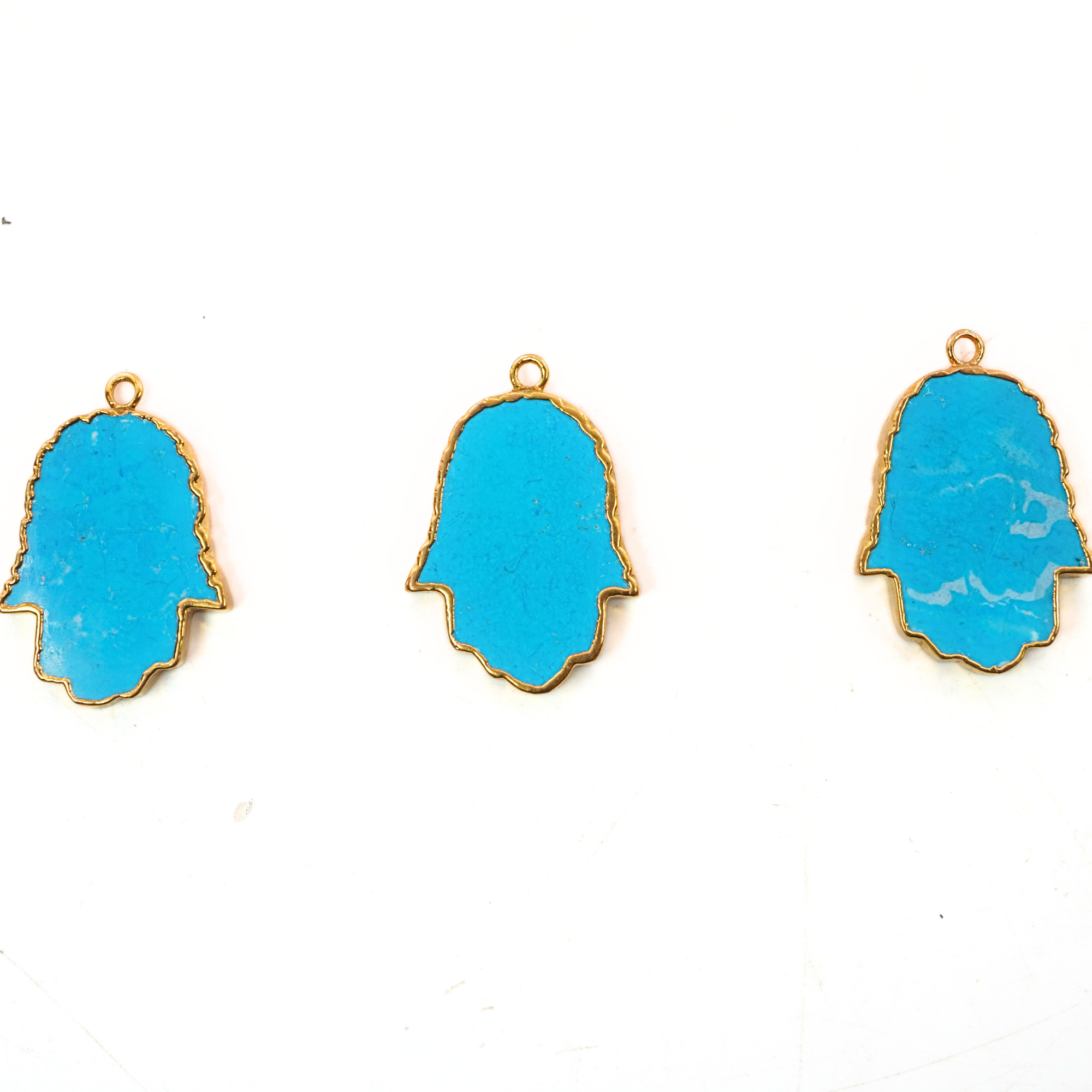 Howlite Turquoise Smooth Hamsa Shape Gemstone Gold Electroplated Charm Pendant