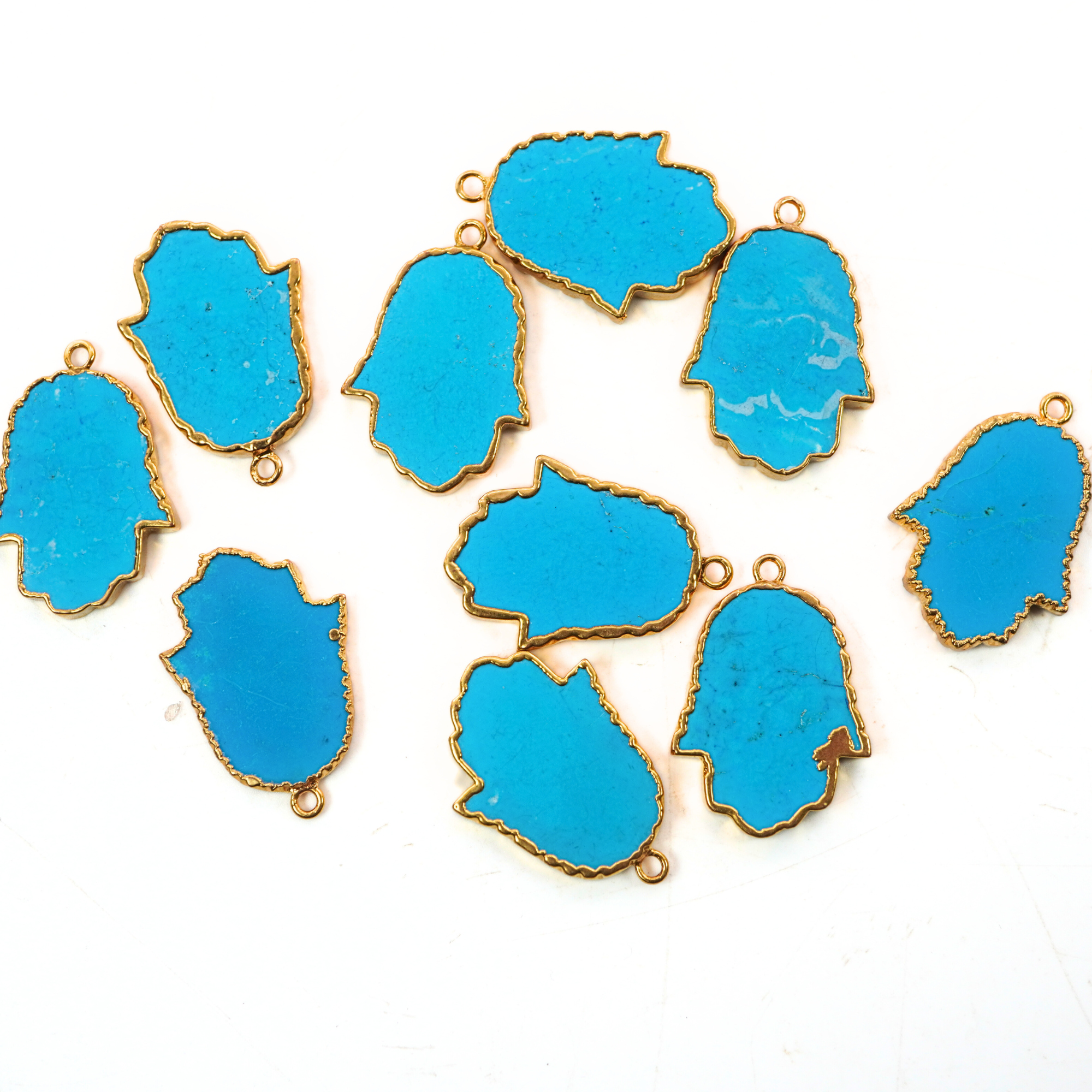 Howlite Turquoise Smooth Hamsa Shape Gemstone Gold Electroplated Charm Pendant