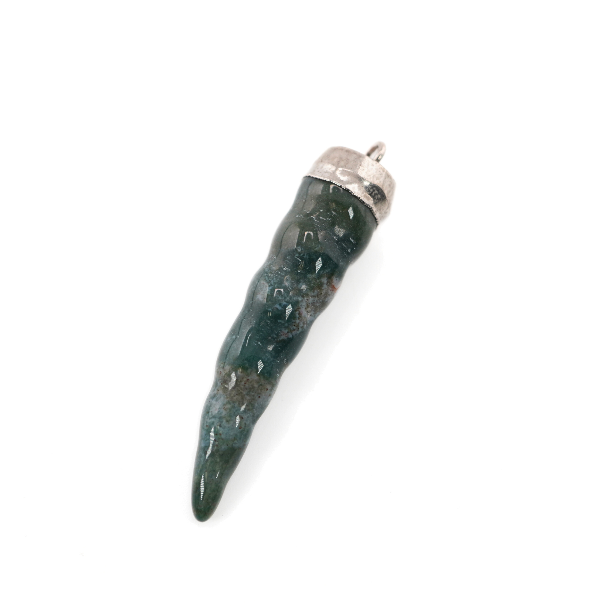 Aquamarine Carved Carving Chili Shape Gemstone Silver Electroplated Charm Pendant