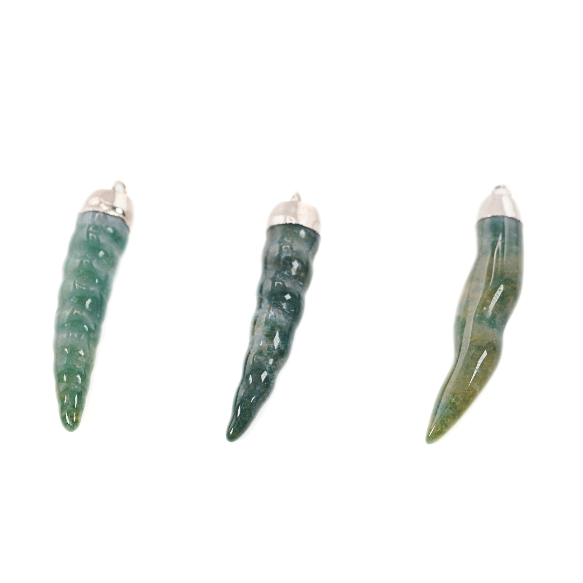 Aquamarine Carved Carving Chili Shape Gemstone Silver Electroplated Charm Pendant