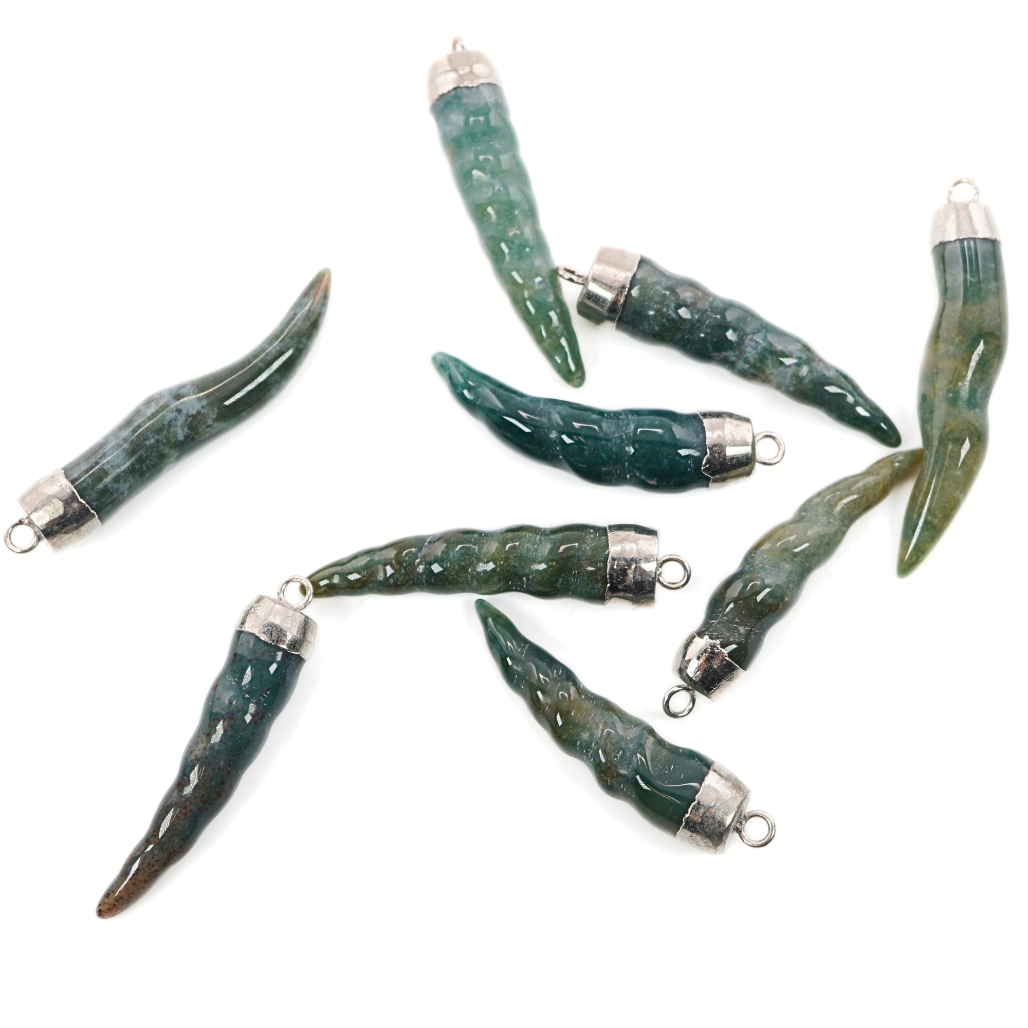 Aquamarine Carved Carving Chili Shape Gemstone Silver Electroplated Charm Pendant