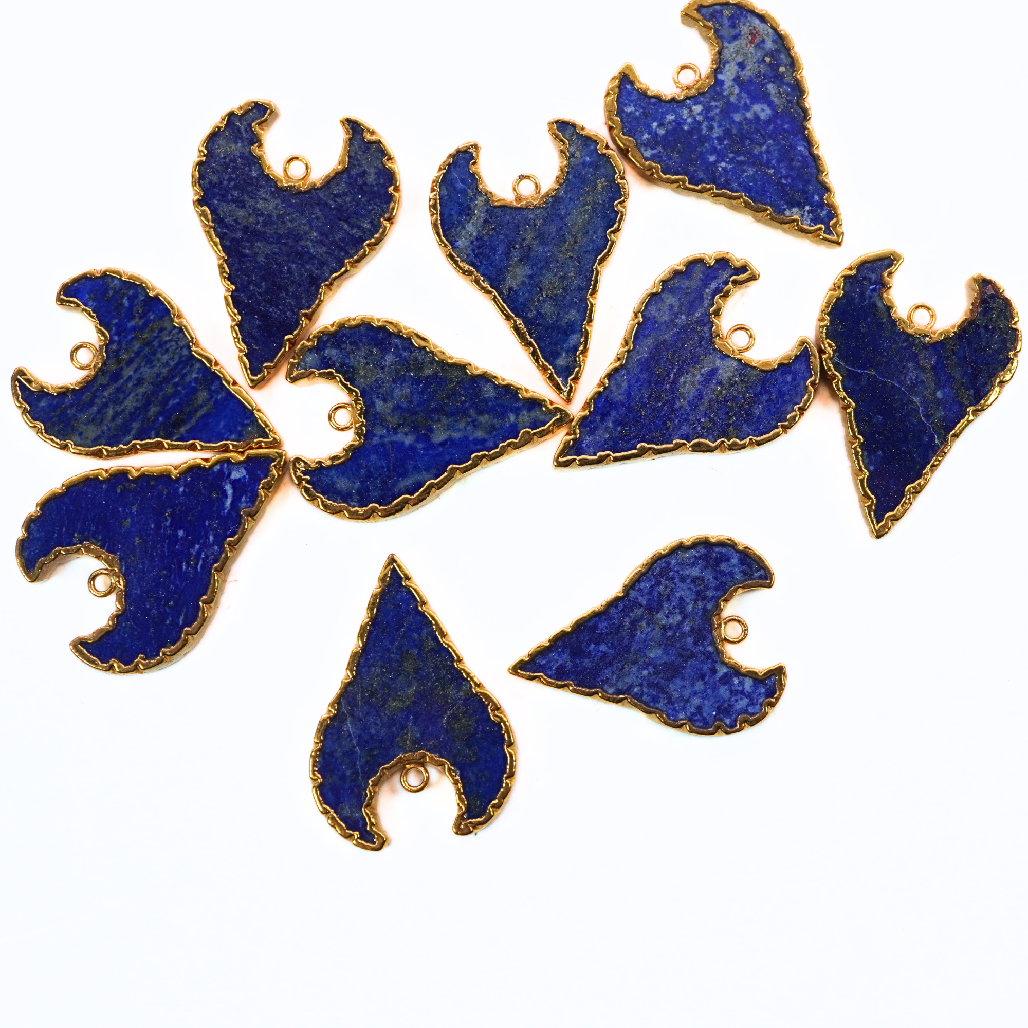 Lapis Lazuli Smooth Shark Tooth Shape Gemstone Gold Electroplated Charm Pendant