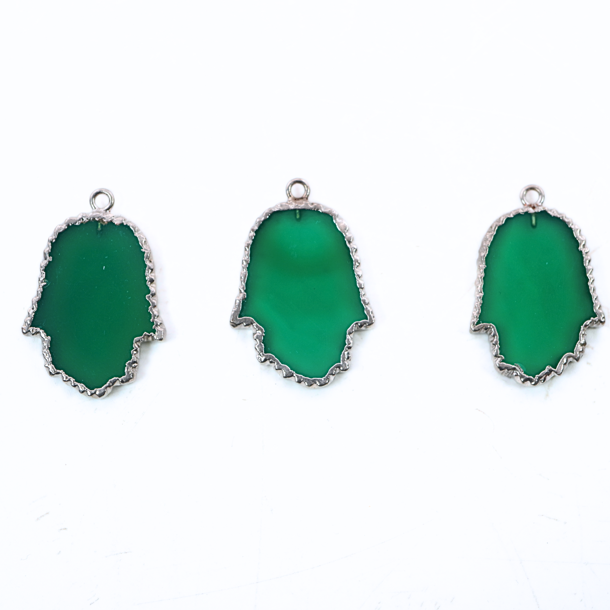 Green Onyx Smooth Hamsa Gemstone Silver Electroplated Charm Pendant