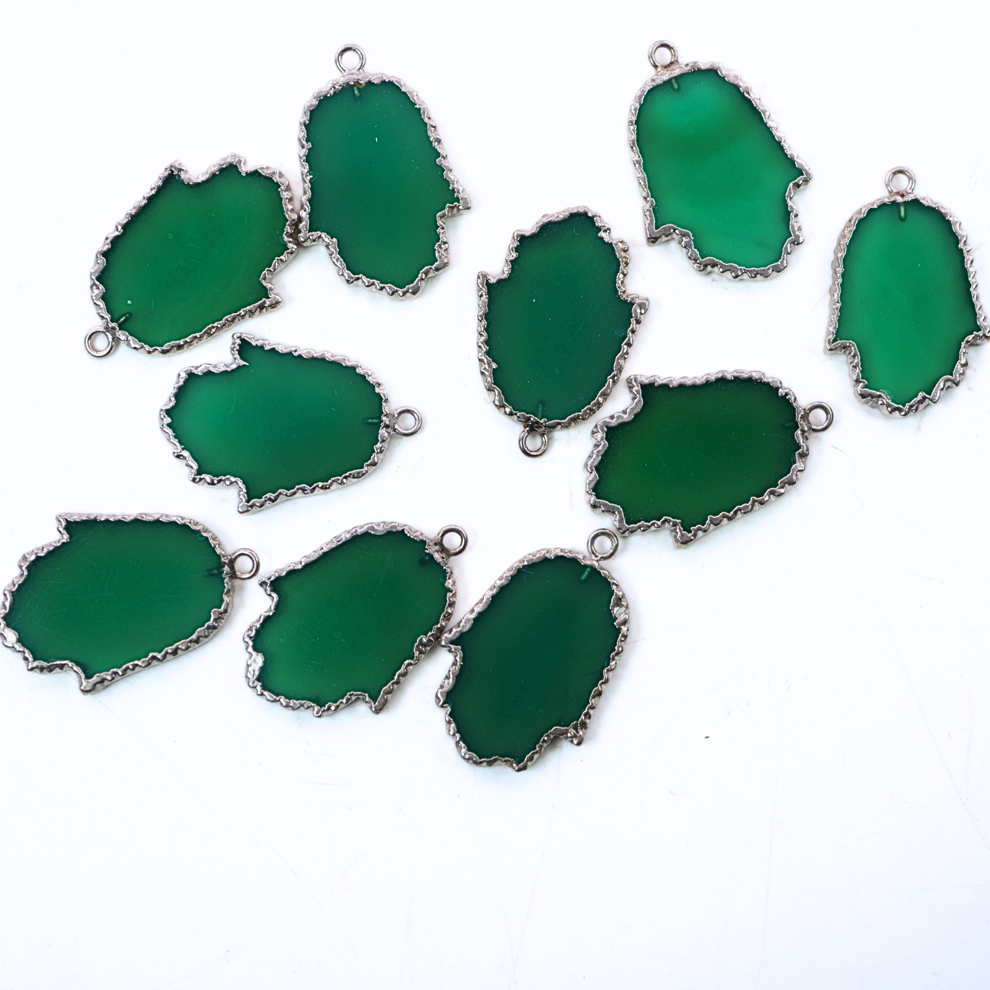 Green Onyx Smooth Hamsa Gemstone Silver Electroplated Charm Pendant