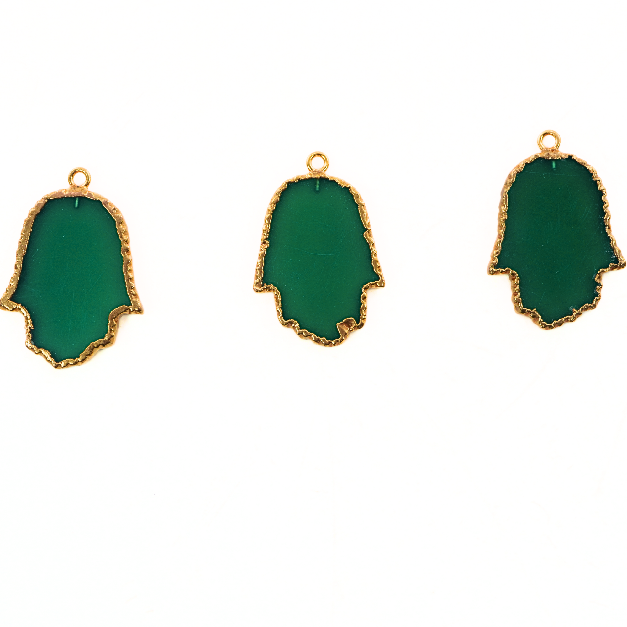 Green Onyx Smooth Hamsa Shape Gemstone Gold Electroplated Charm Pendant 27 X 21 MM