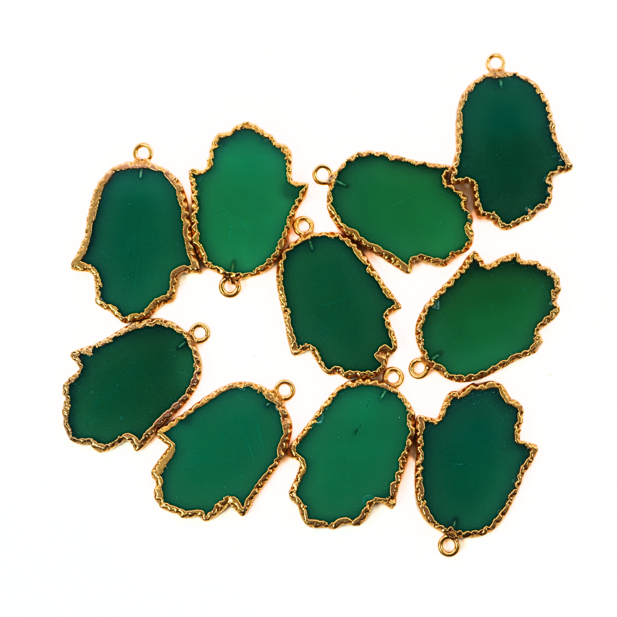 Green Onyx Smooth Hamsa Gemstone Gold Electroplated Charm Pendant