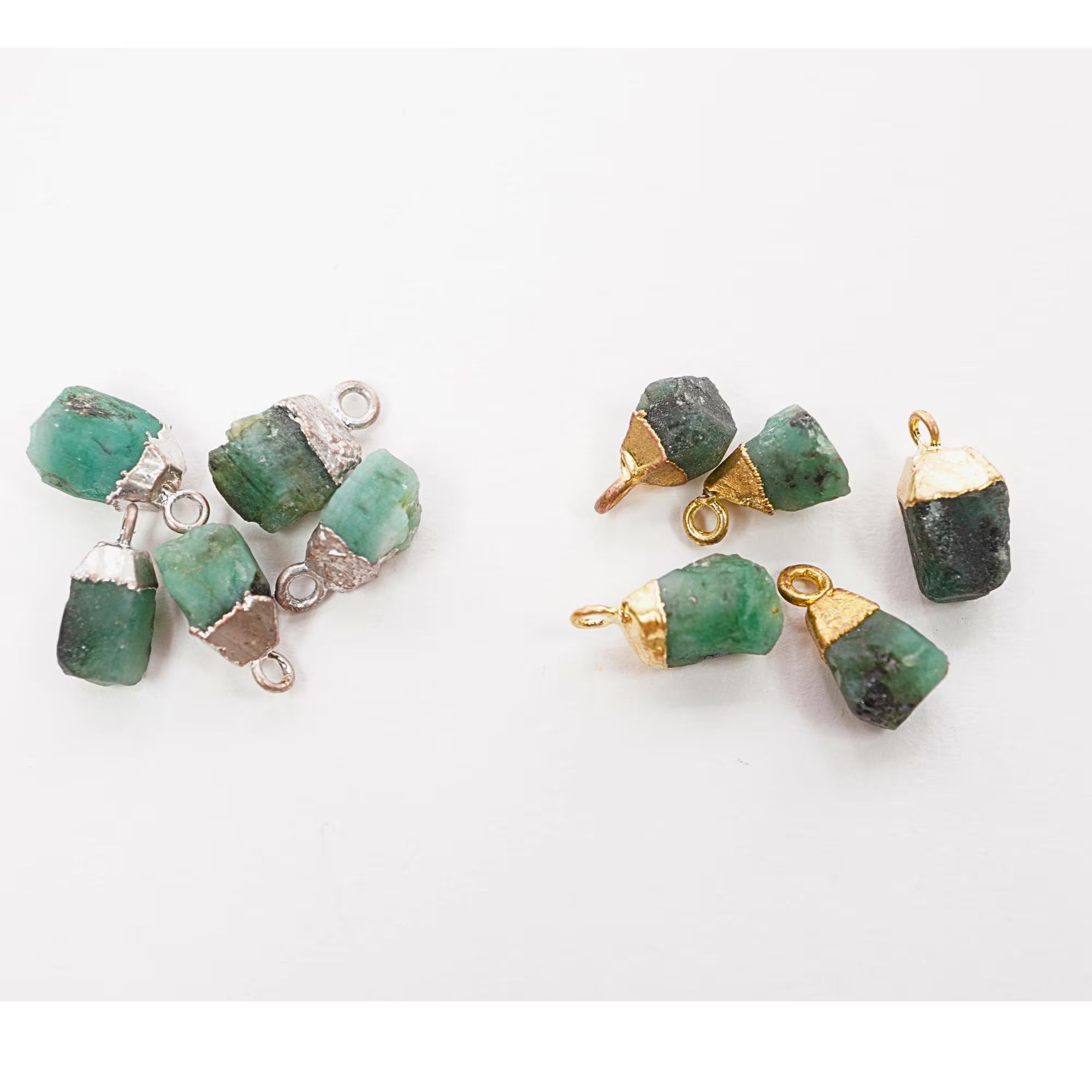 Emerald Rough Shape Gemstone Gold Electroplated Charm Pendant