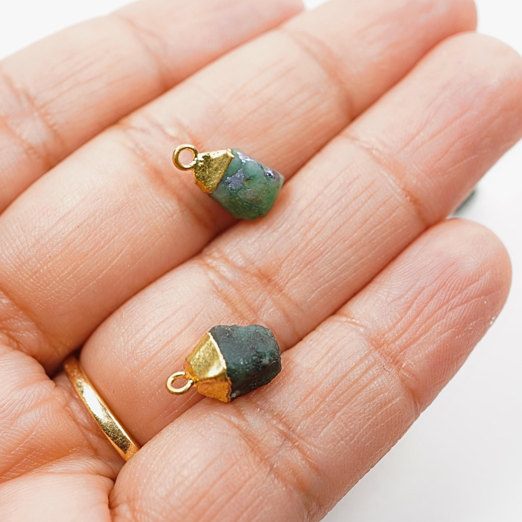 Emerald Rough Shape Gemstone Gold Electroplated Charm Pendant