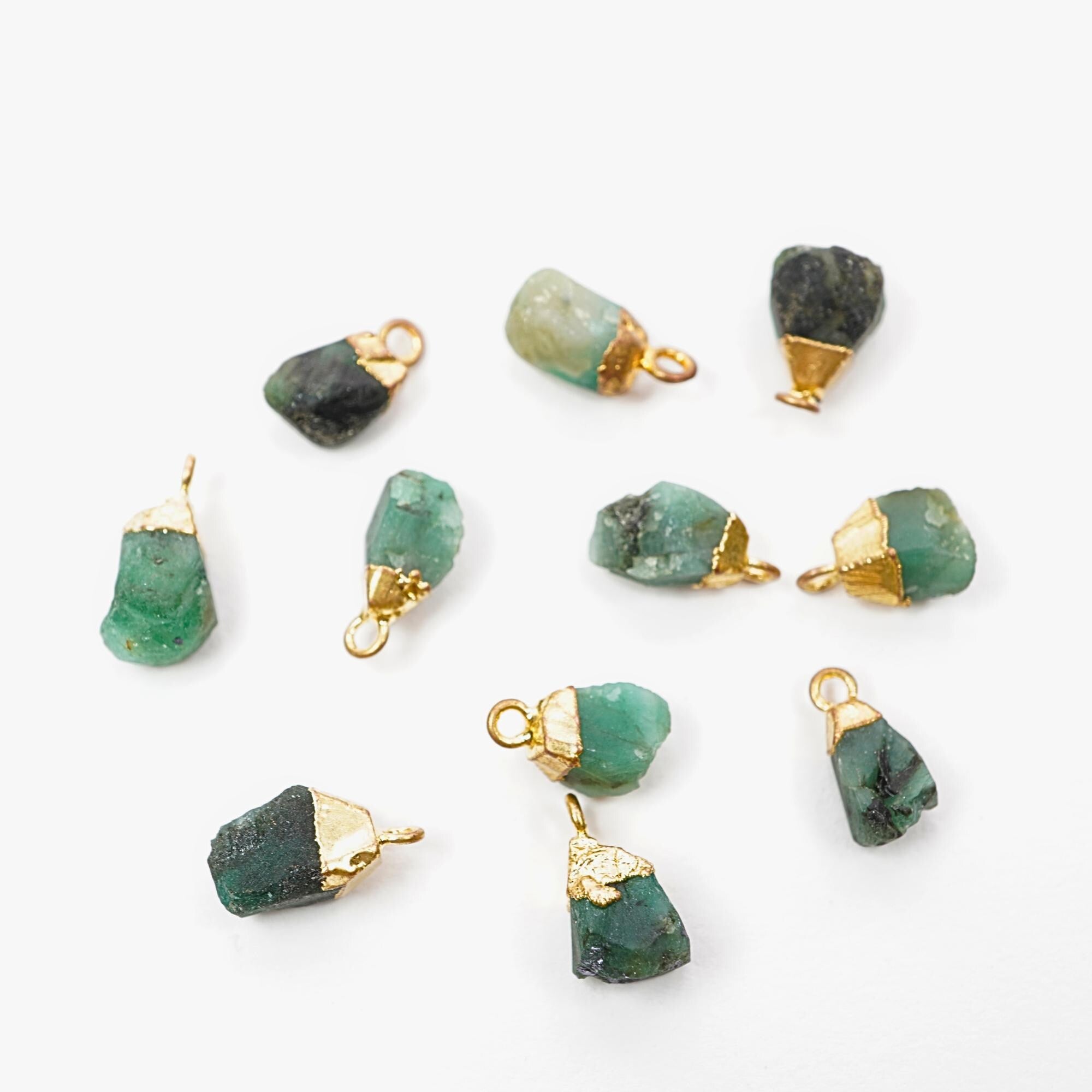 Emerald Rough Shape Gemstone Gold Electroplated Charm Pendant