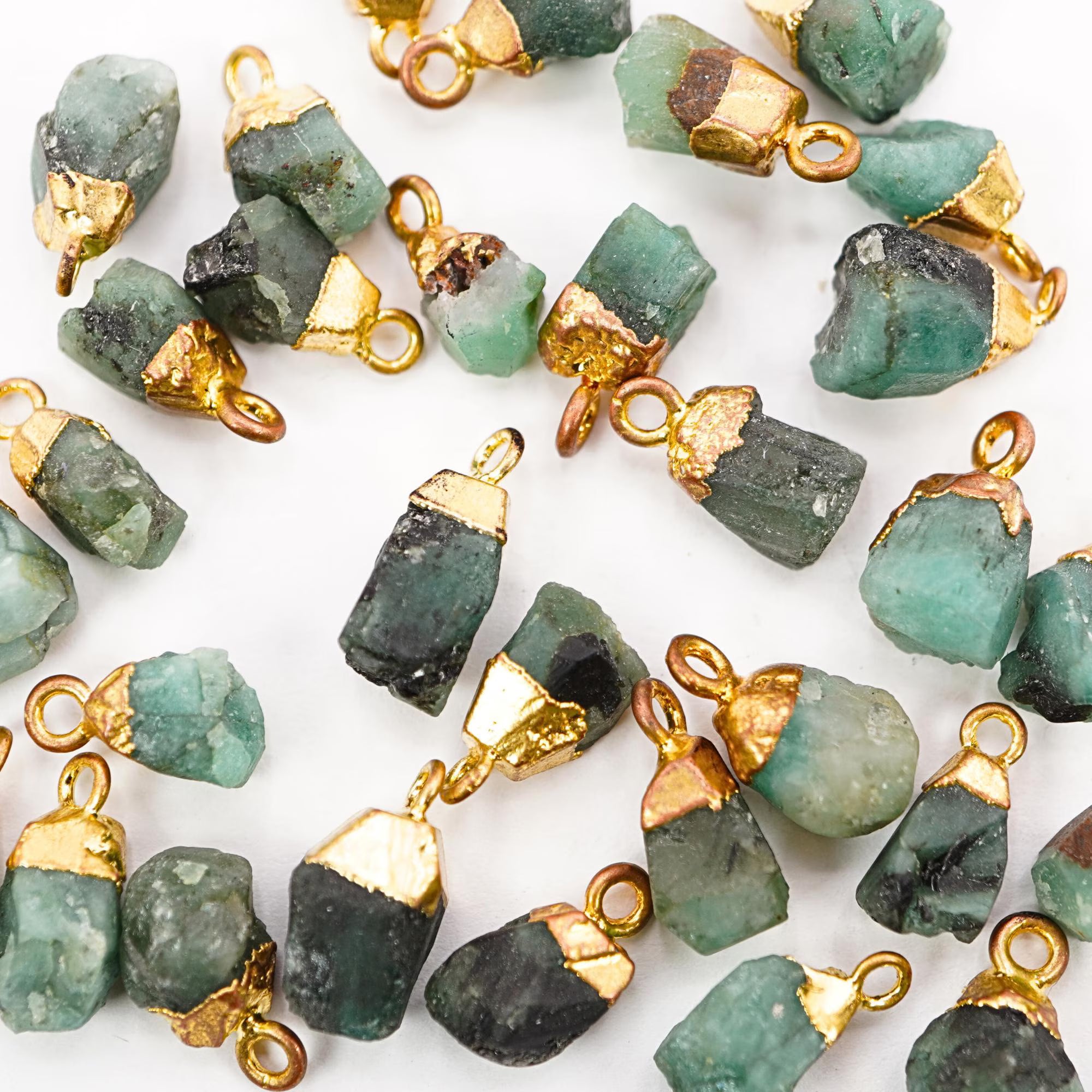 Emerald Rough Shape Gemstone Gold Electroplated Charm Pendant