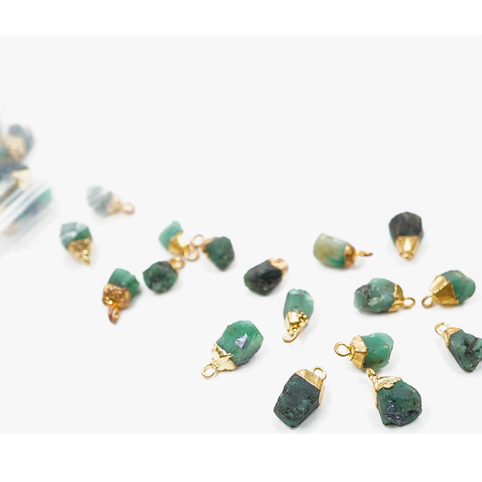 Emerald Rough Shape Gemstone Gold Electroplated Charm Pendant