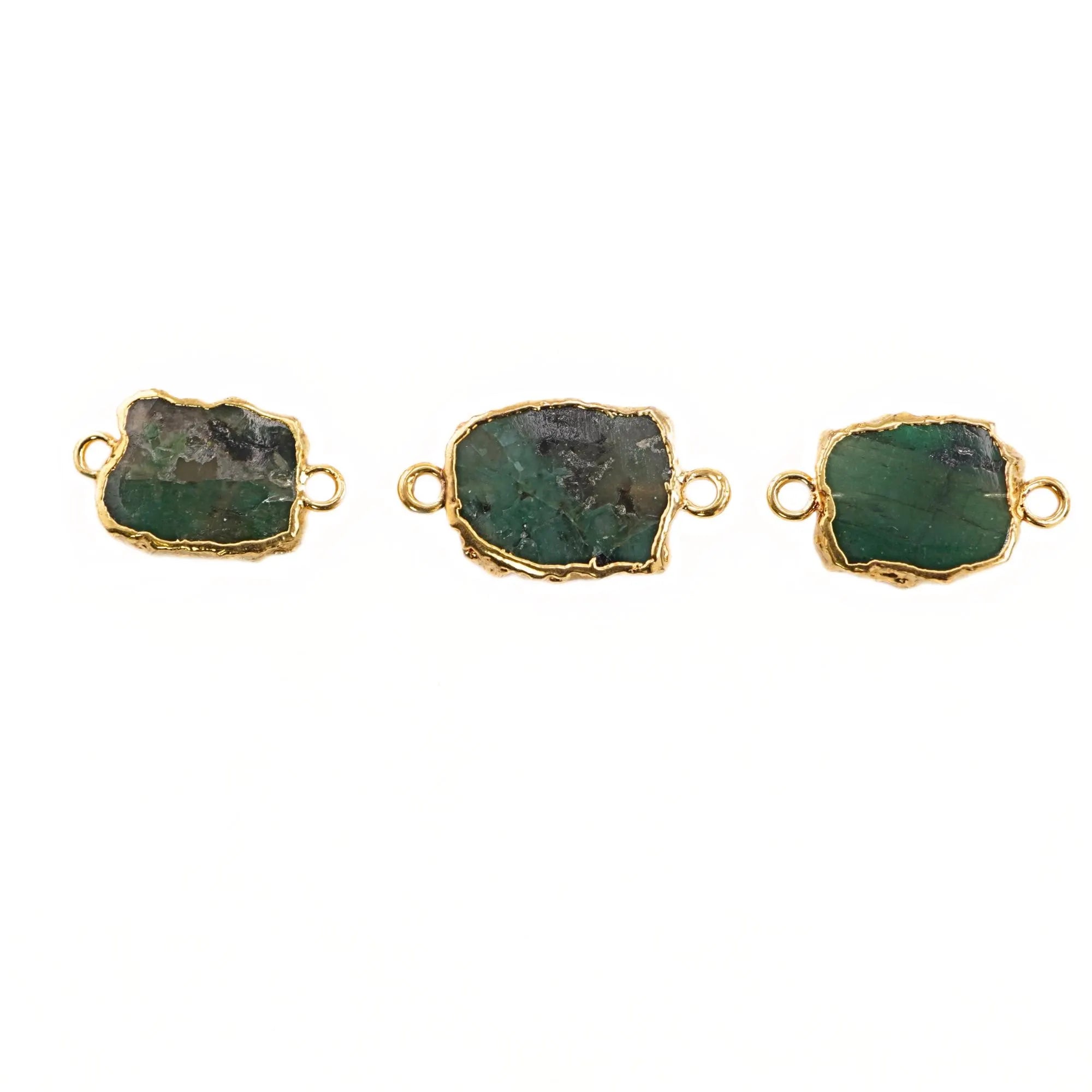 Emerald Slice Shape Gemstone Gold Electroplated Charm Link Connector