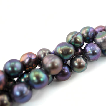Peacock Navy Blue Ringed Freshwater Pearls Beads