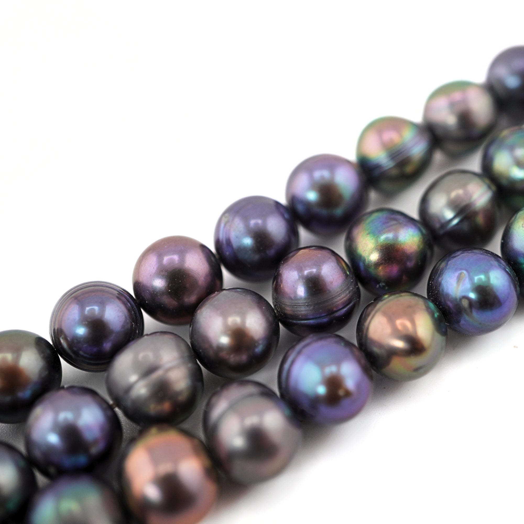 Peacock Navy Blue Ringed Freshwater Pearls Beads