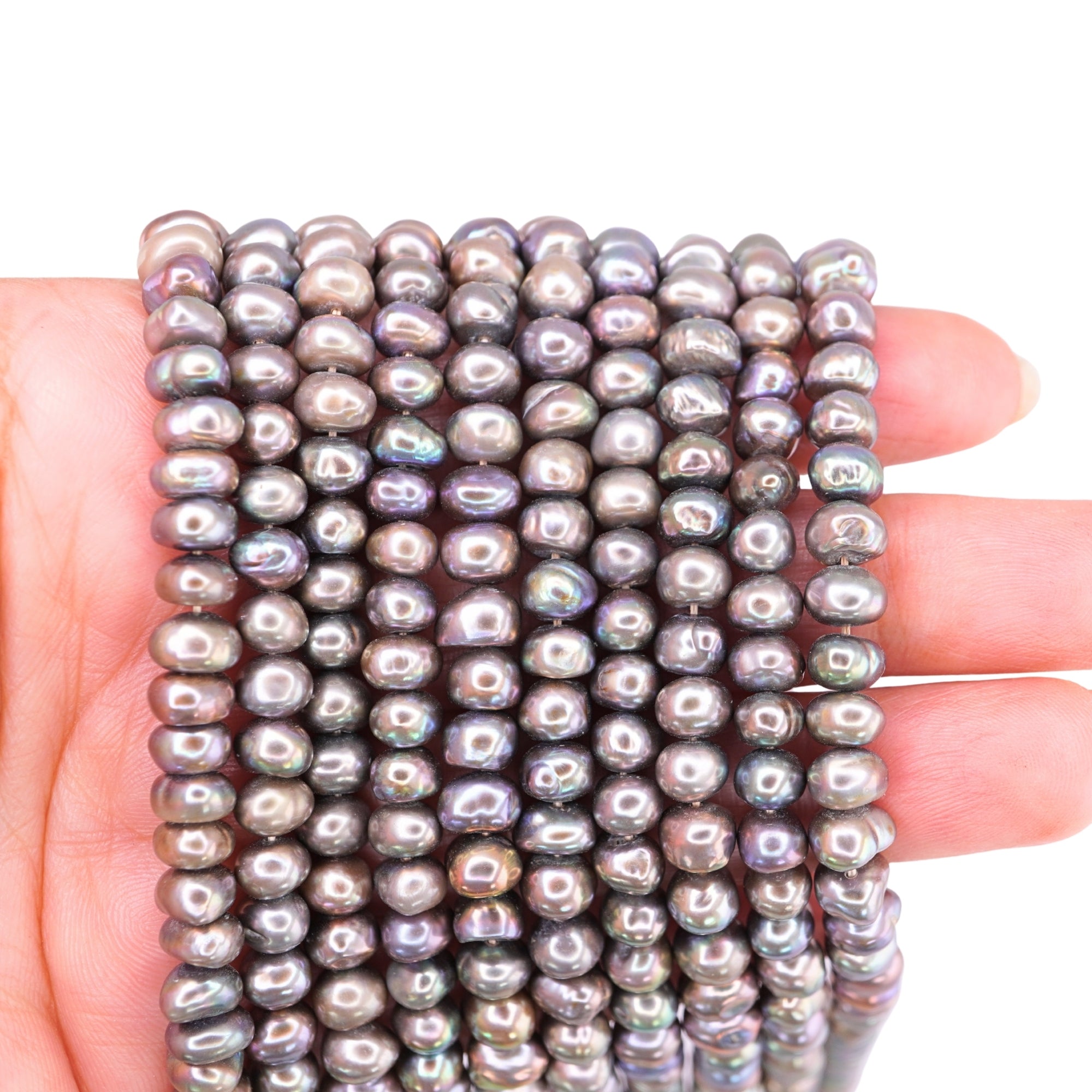 Gray Button / Rondelle Freshwater Pearls Beads