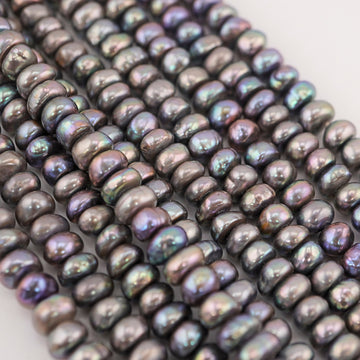 5.5 To 6 MM Violet Peacock Button / Rondelle Freshwater Pearls Beads