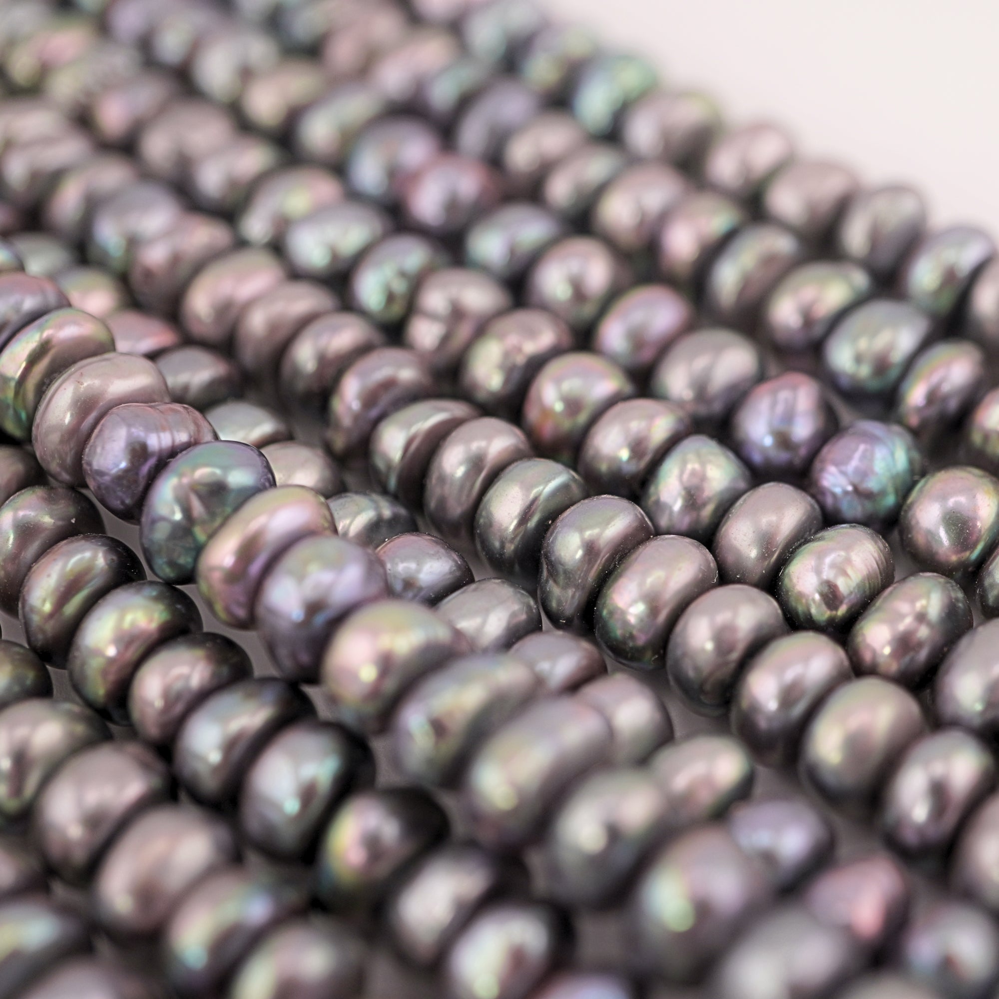 5.5 To 6 MM Violet Peacock Button / Rondelle Freshwater Pearls Beads