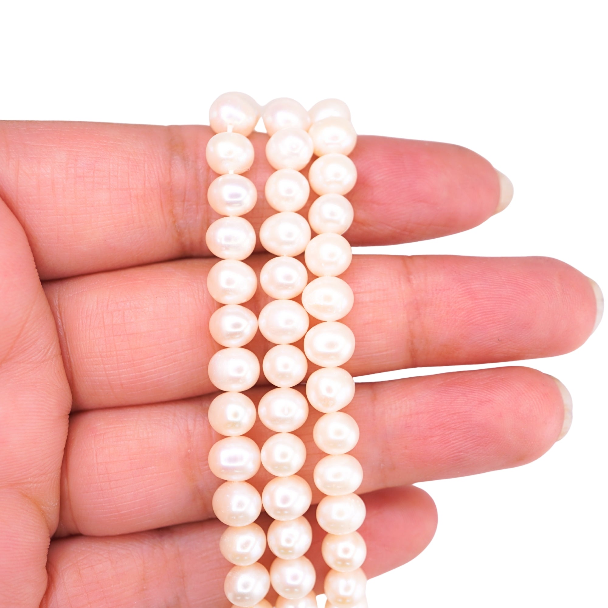 White Near Round Freshwater Pearls Beads