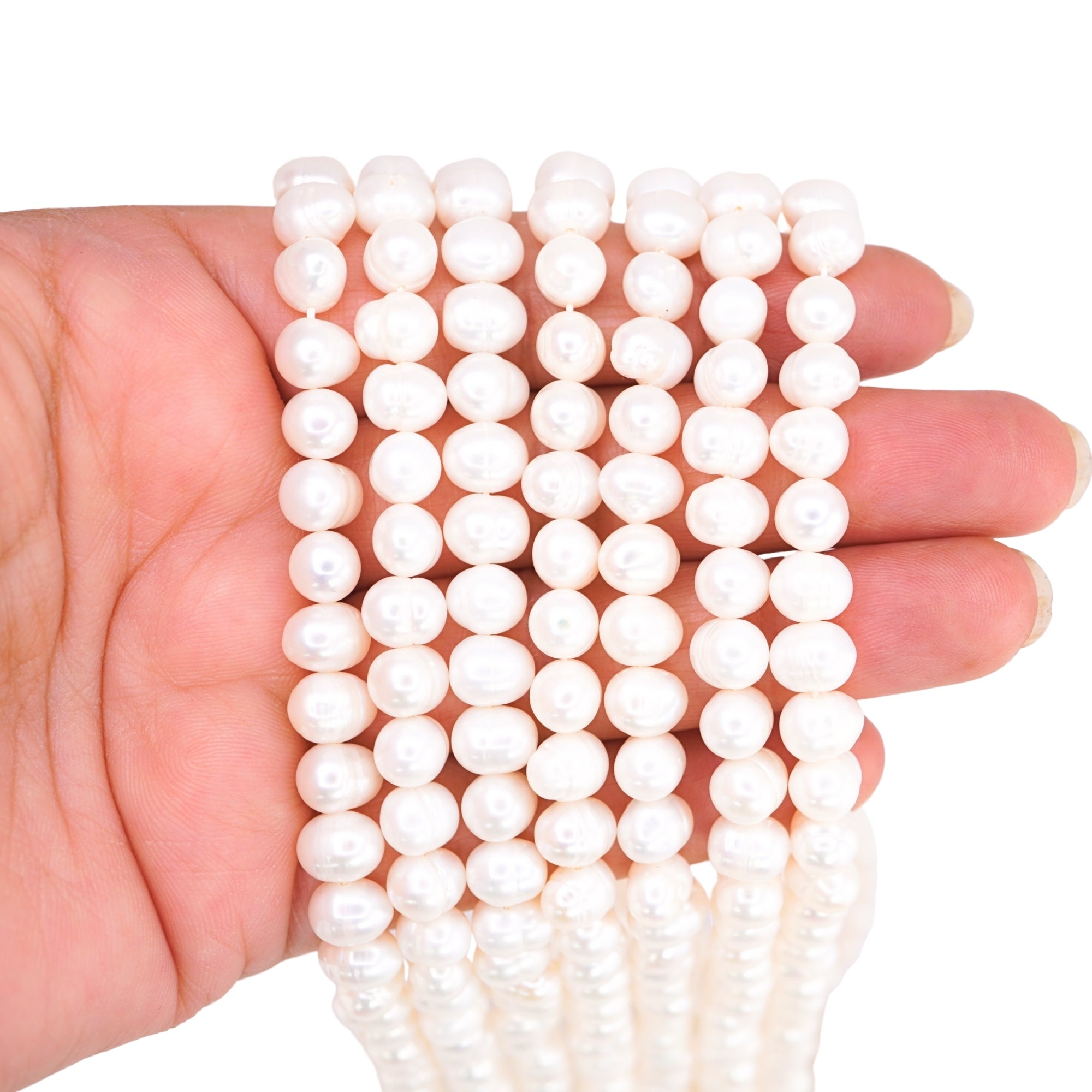 White Oval Freshwater Pearls Beads