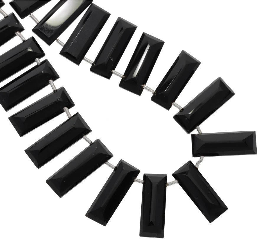 Faceted Black Onyx Rectangle Beads