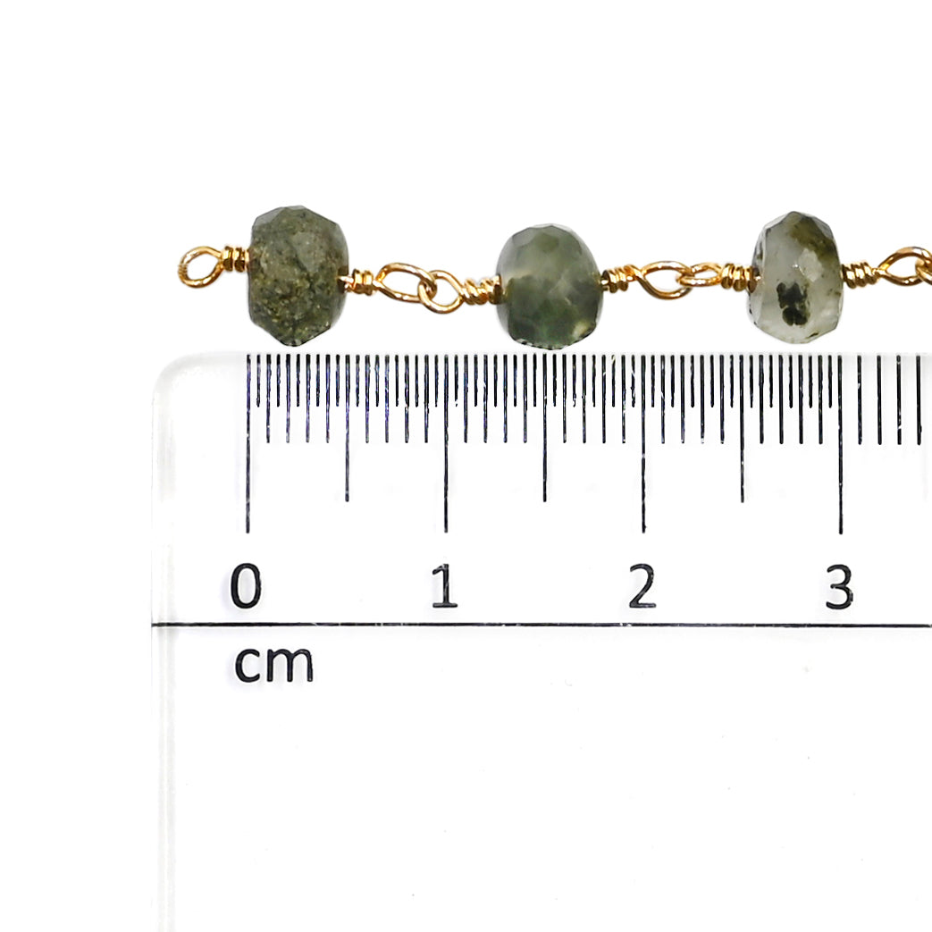 Faceted Green Rutilated Quartz Beads Wire Chain