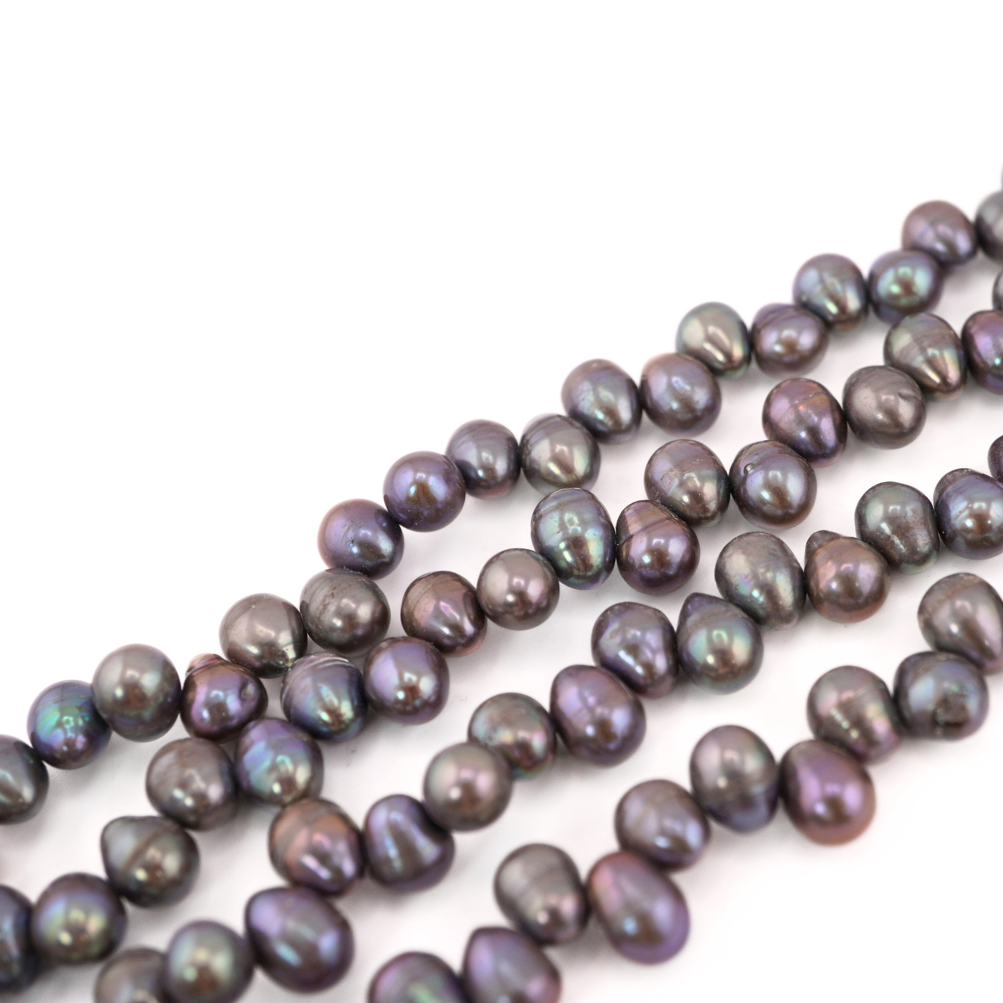 Freshwater oval pearl beads close-up