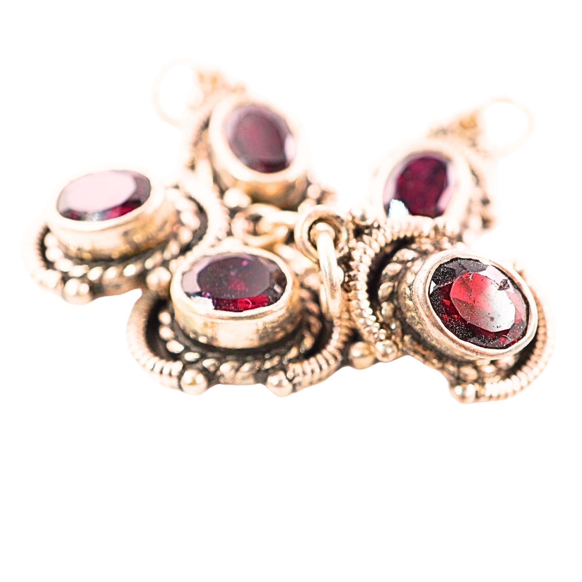 Garnet Handmade Gemstone Sterling Silver Pendant, Oxidized Silver Charms Findings,  Jewelry Making, Antique Silver, 14.5x9.5 MM.