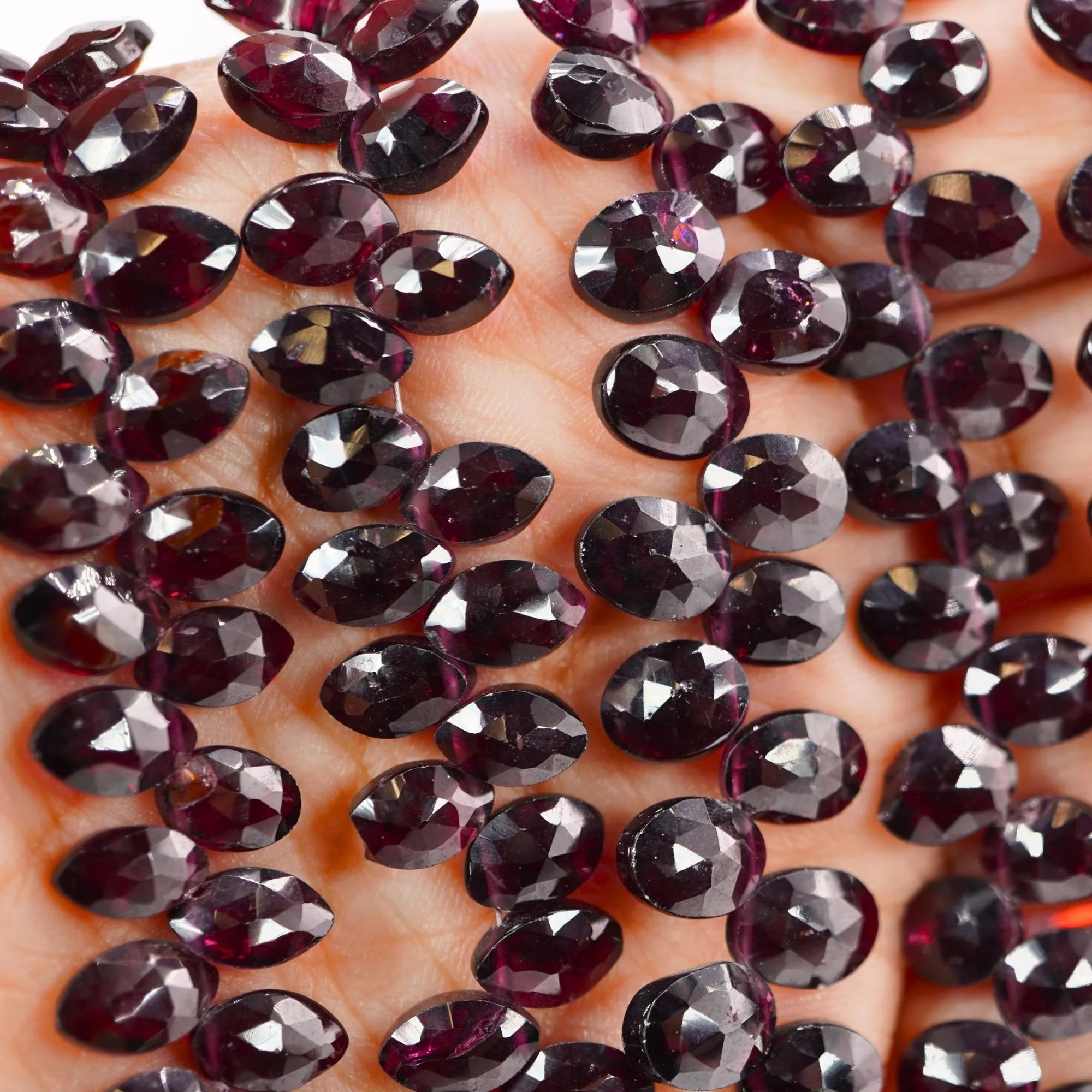 Garnet Briolette Faceted Oval Shape Gemstone Strand Beads