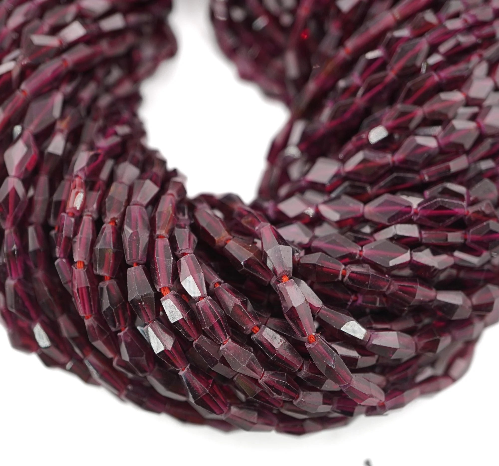 Garnet Faceted Double Cone Shape Gemstone Strand Beads