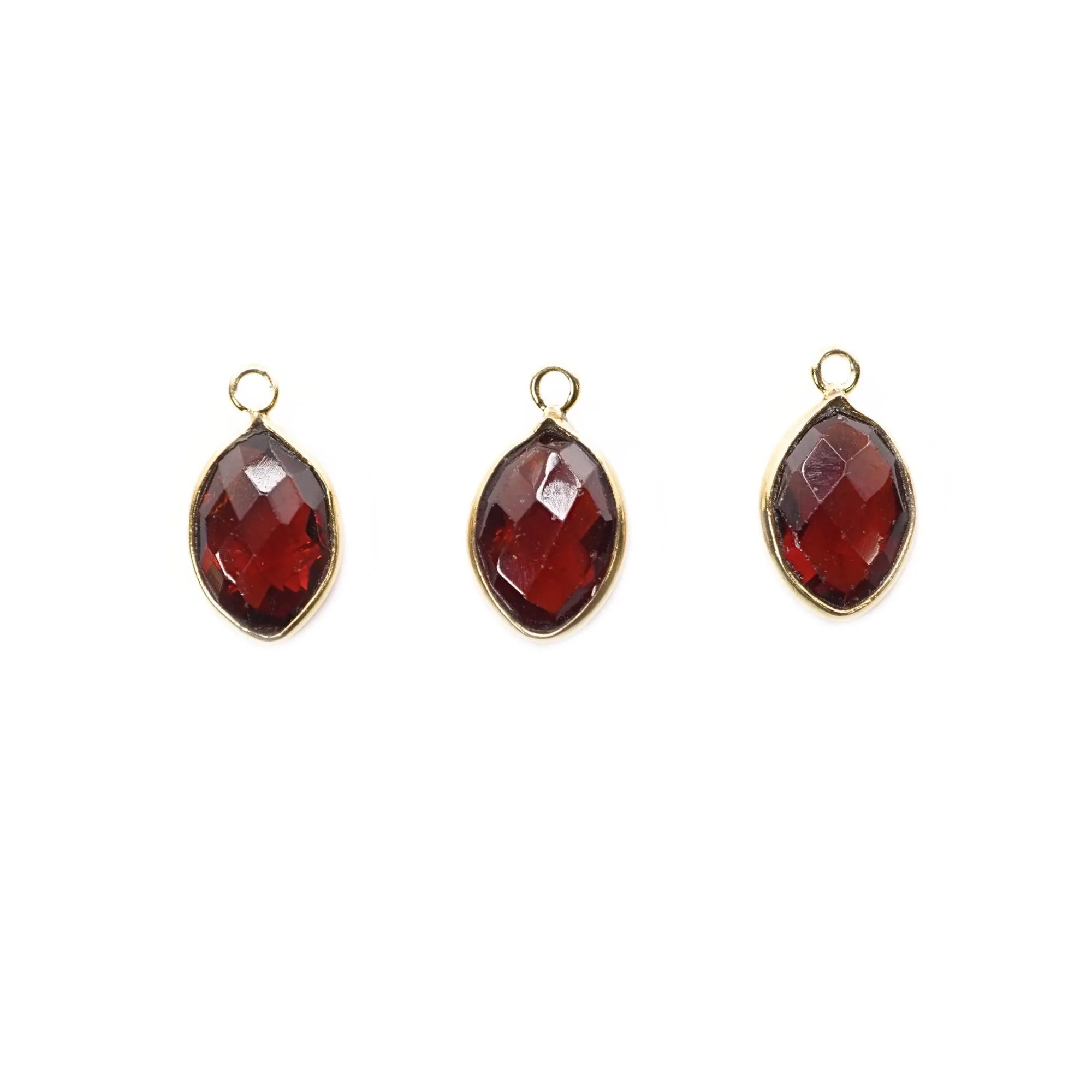 Garnet Marquise Shape Gemstone Gold Plated Sterling Silver Bezel Charm Pendant