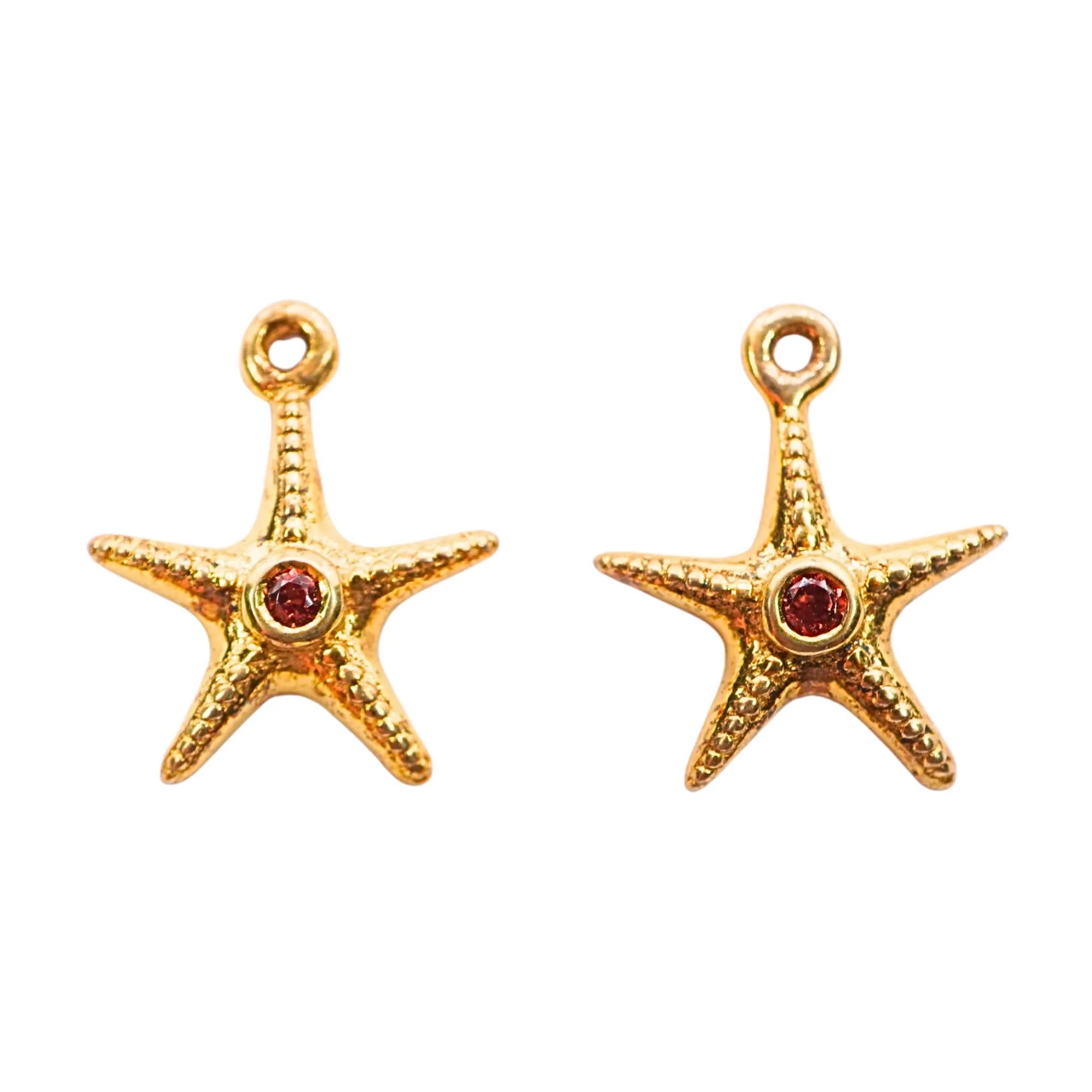 Garnet Star Fish Shape Gemstone Sterling Silver Gold Plated Charm Pendant