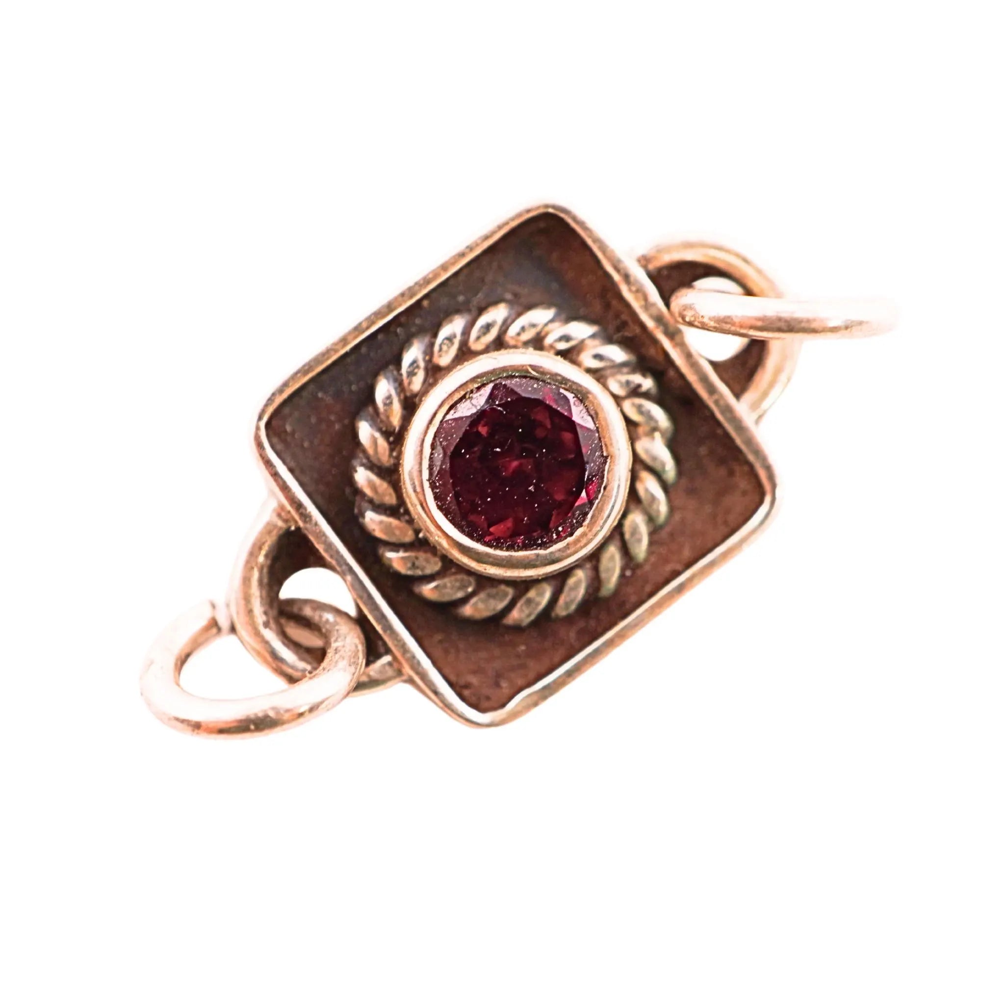 Garnet bezel link in oxidized silver