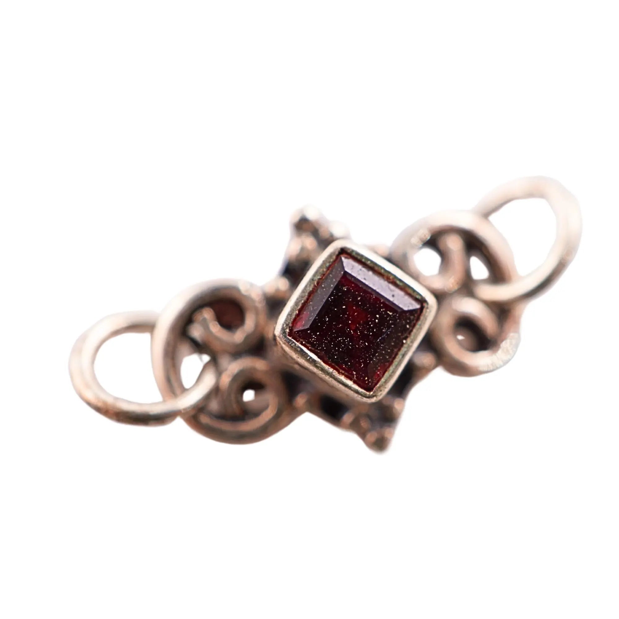 Garnet silver charms oxidized finish