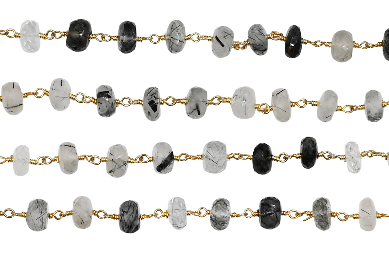 Gold-plated brass chain with faceted quartz