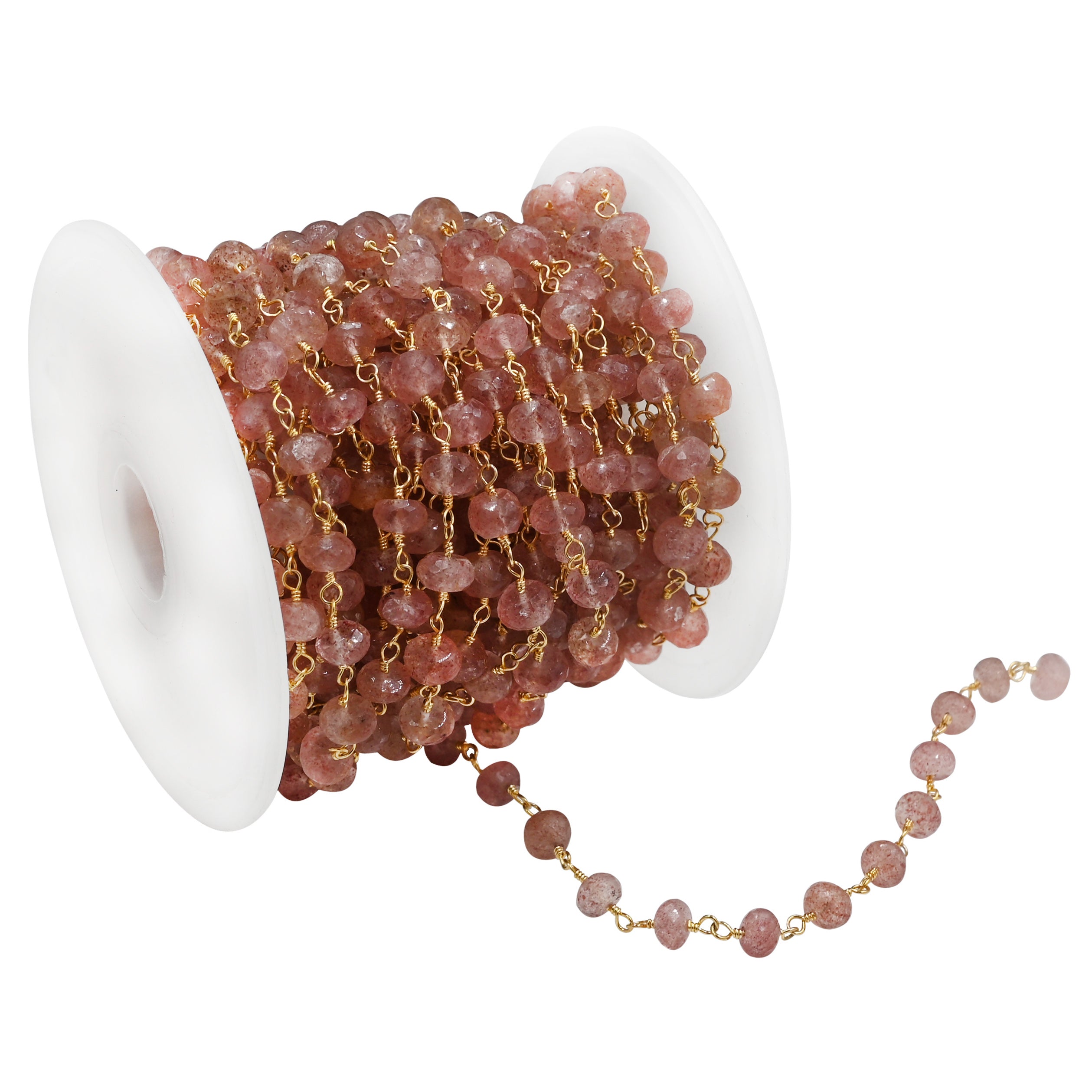 Gold Plated Strawberry Quartz Chain
