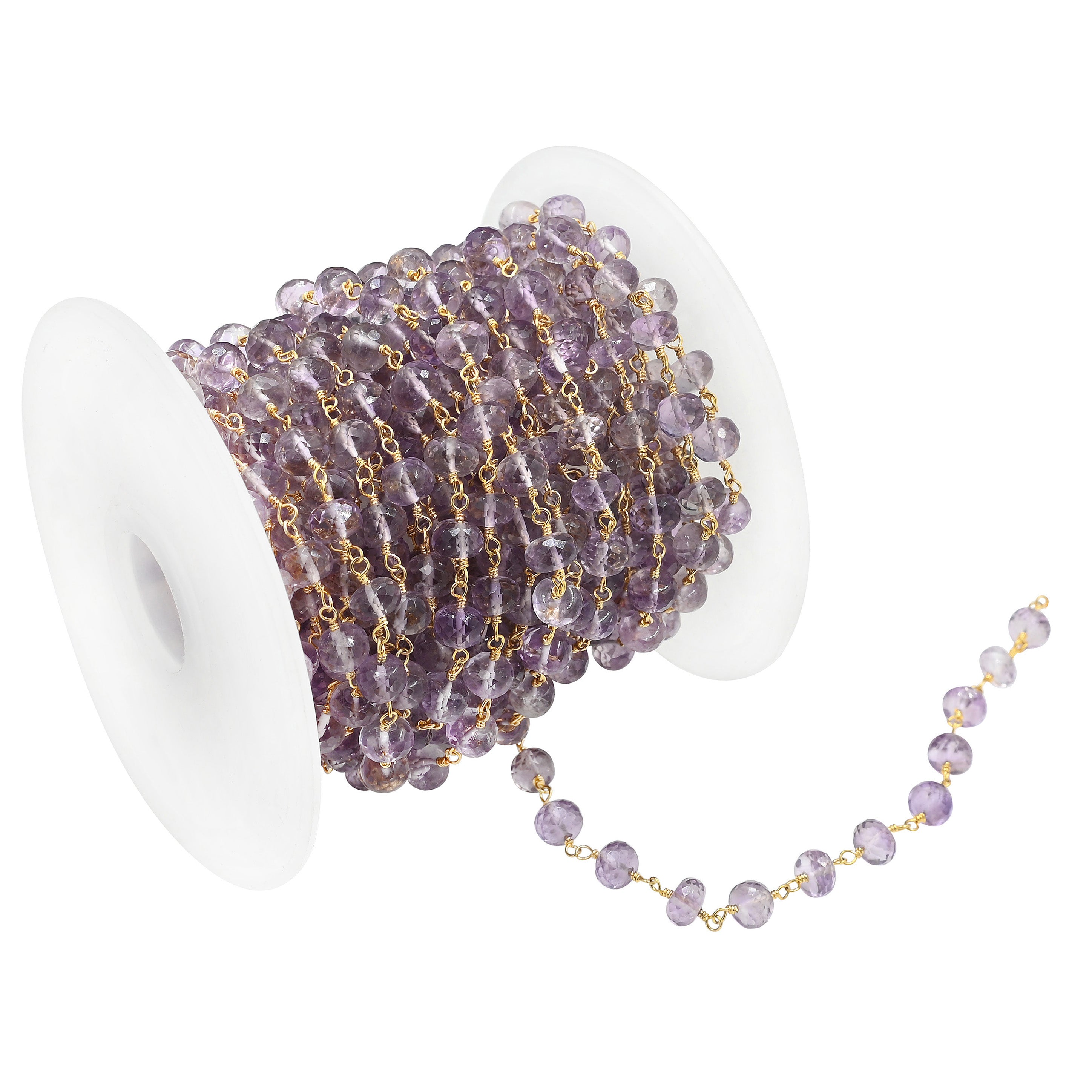 Gold Plated Wire Wrapped Amethyst Beads Chain