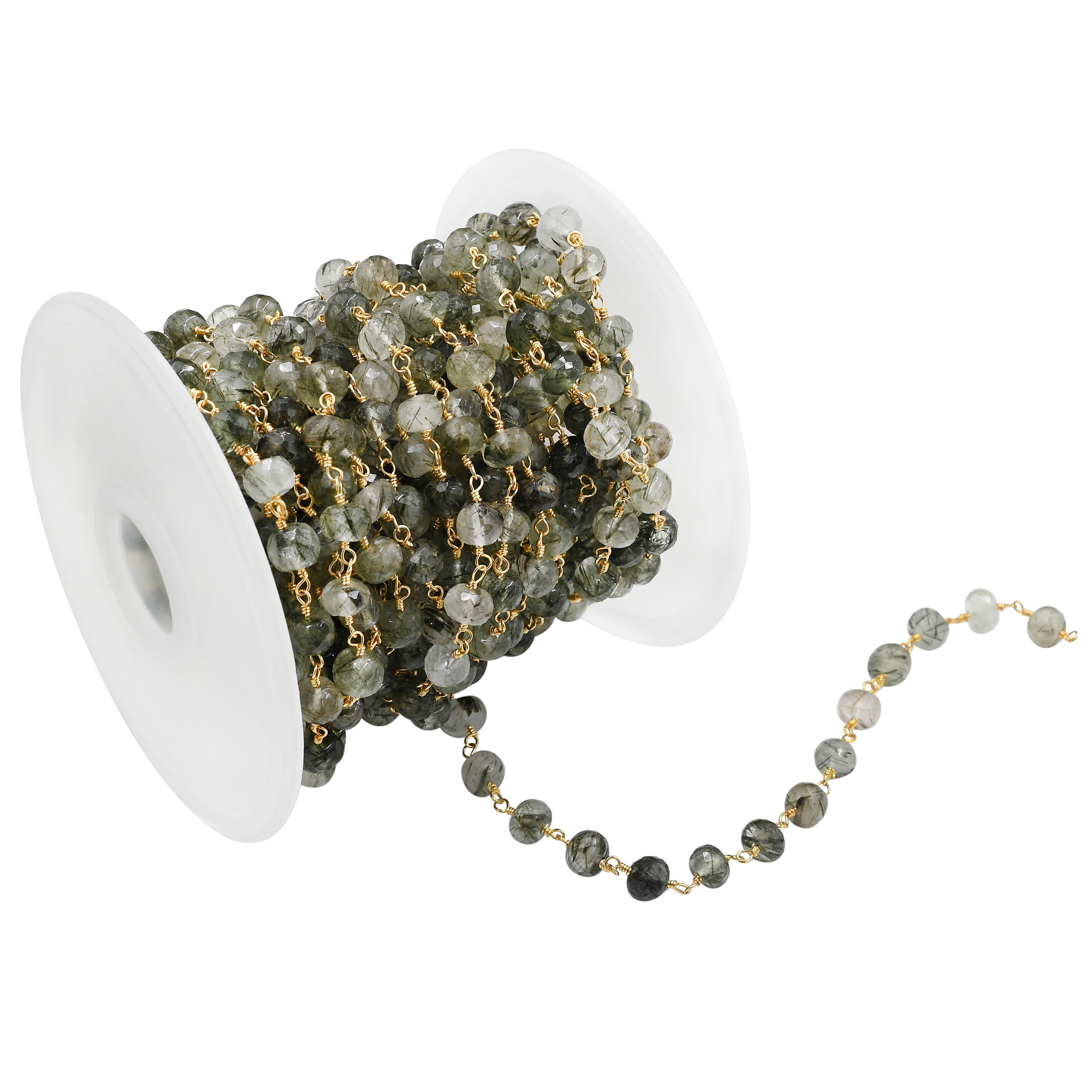 Gold Plated Wire Wrapped Chain with Green Quartz Rondelle Beads