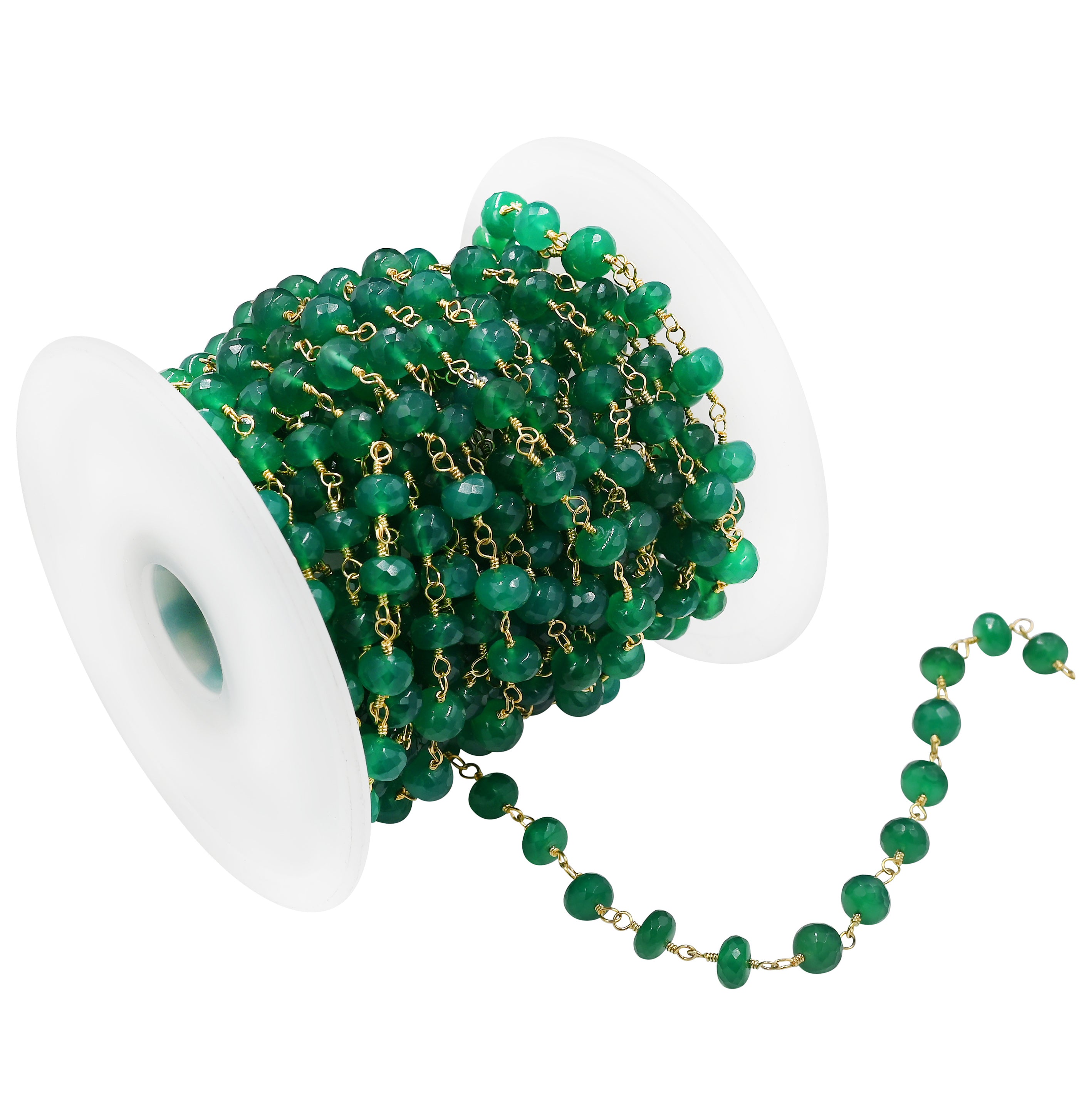 Gold Plated Wire Wrapped Green Onyx Chain