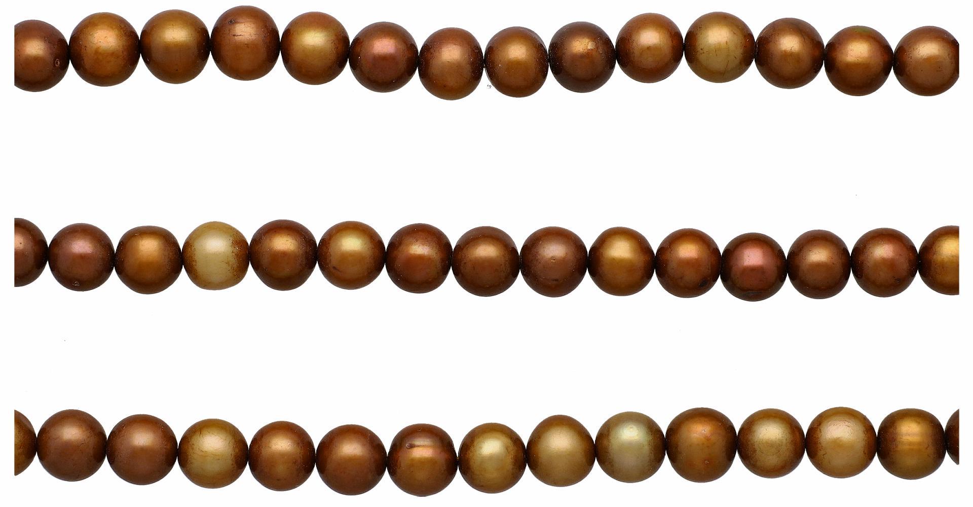 Golden Freshwater Pearl Round Shape Beads Strand