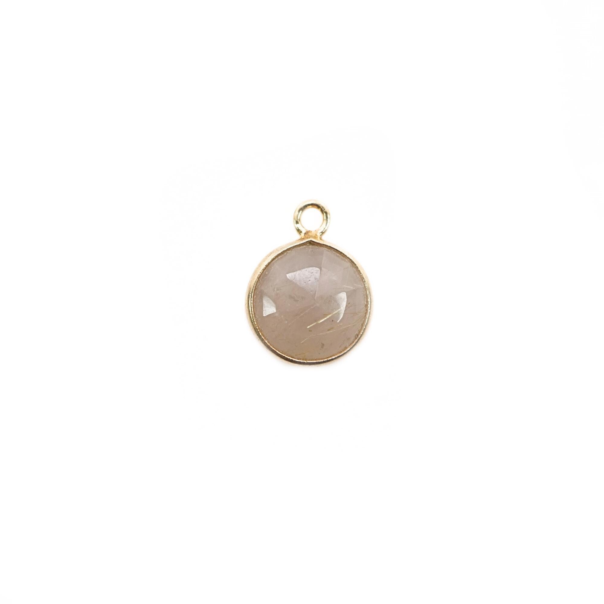 Golden Rutile Quartz Coin Shape Gemstone Gold Plated Sterling Silver Bezel Charm Pendant