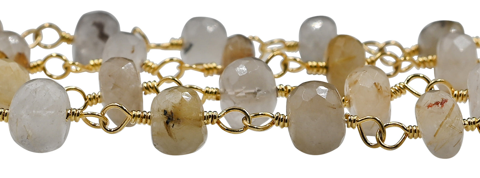 Golden quartz wire-wrapped jewelry chain