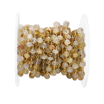 Golden rutilated quartz faceted rondelle chain