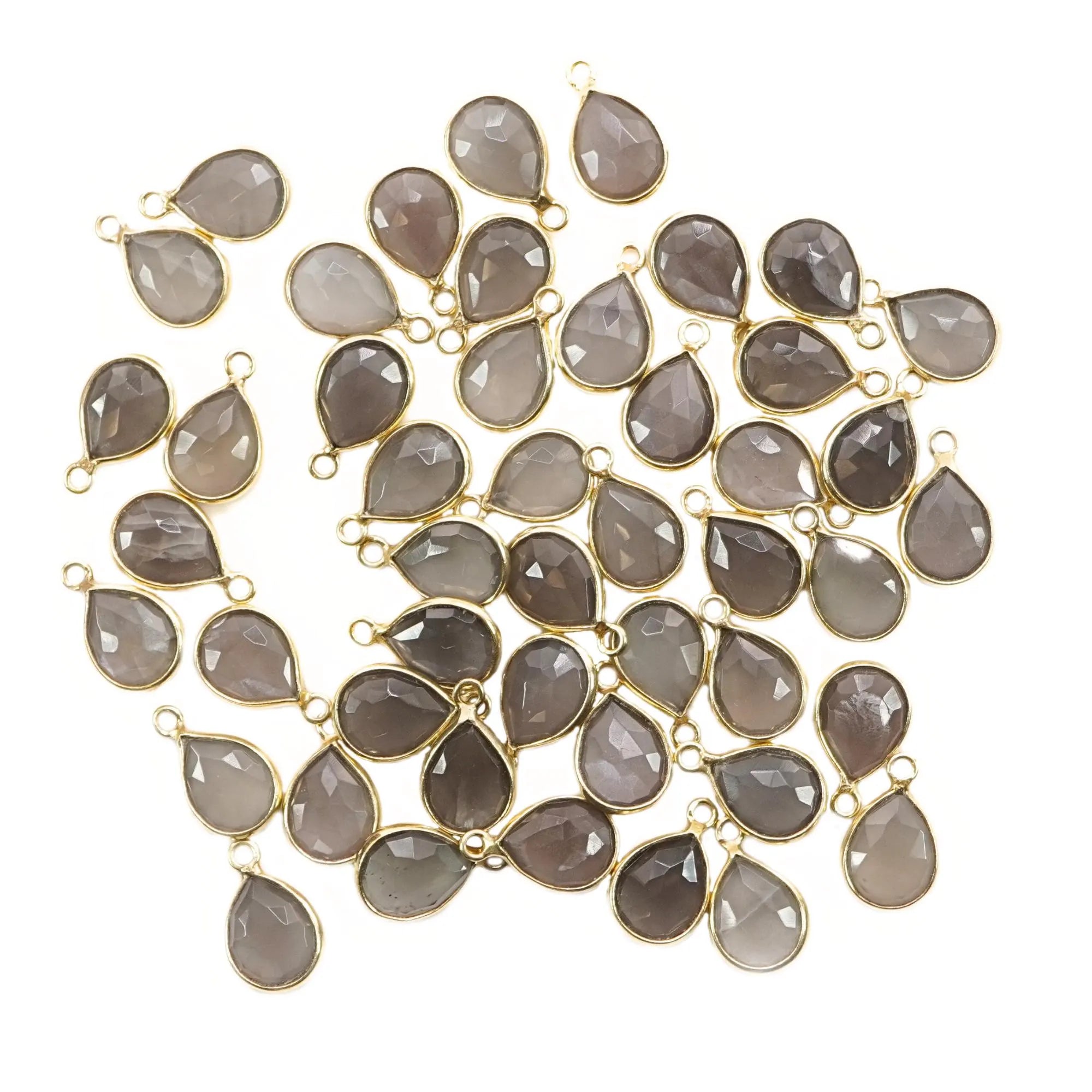 Gray Moonstone Pear Shape Gemstone Gold Plated Sterling Silver Bezel Charm Pendant