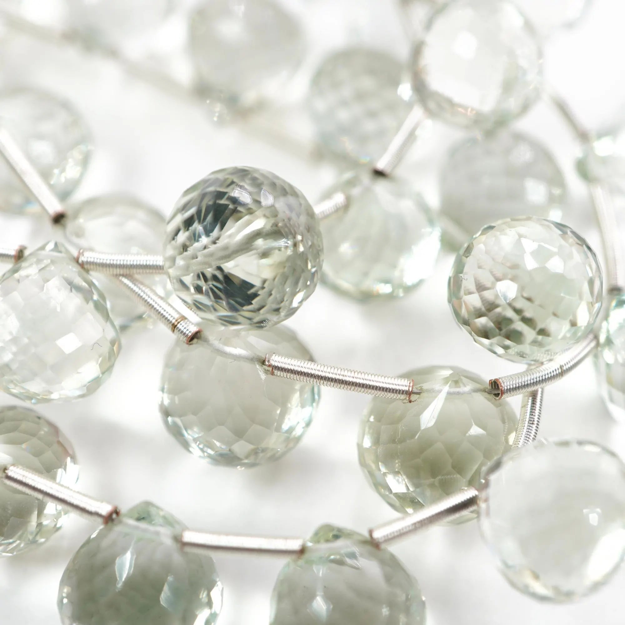 Green Amethyst Faceted Teardrop Gemstone Strand Beads