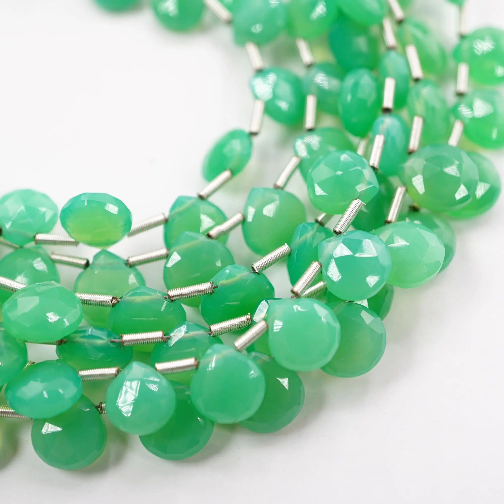 Green Chrysoprase Faceted Heart Shape Gemstone Strand Beads