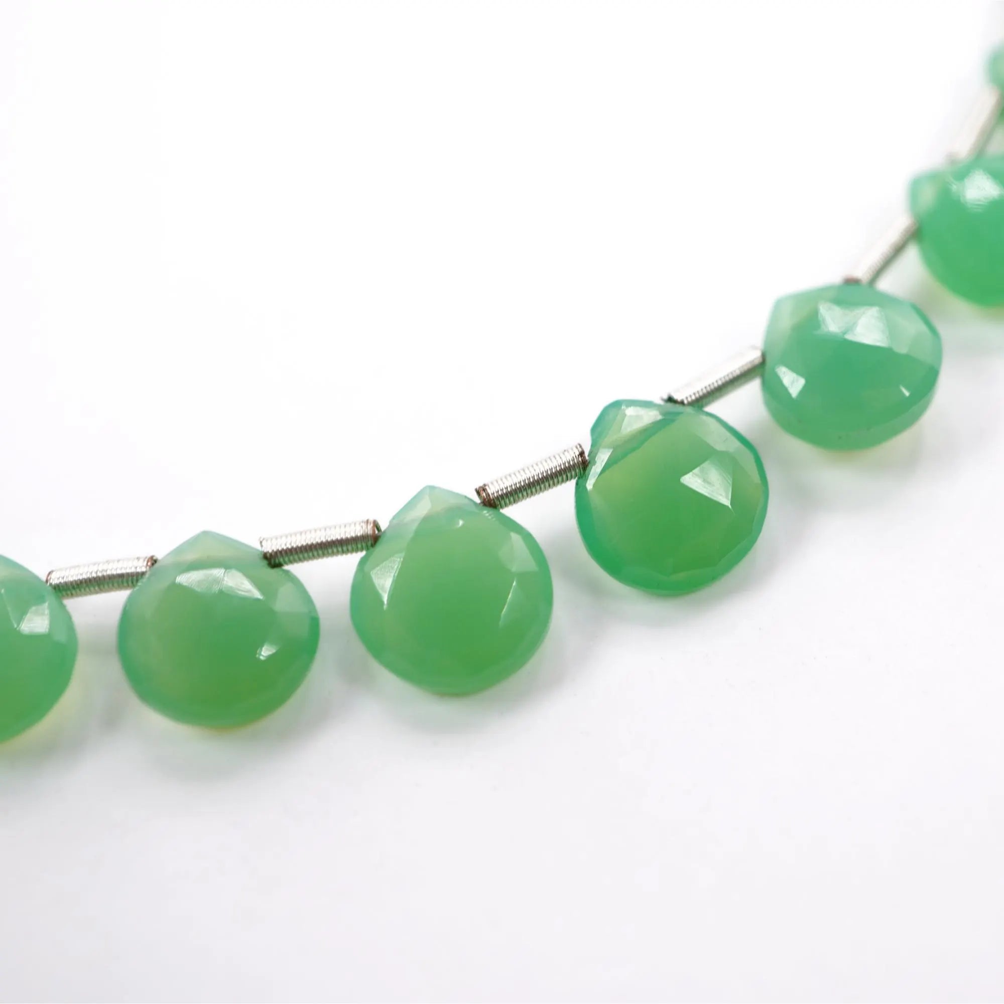 Green Chrysoprase Faceted Heart Shape Gemstone Strand Beads