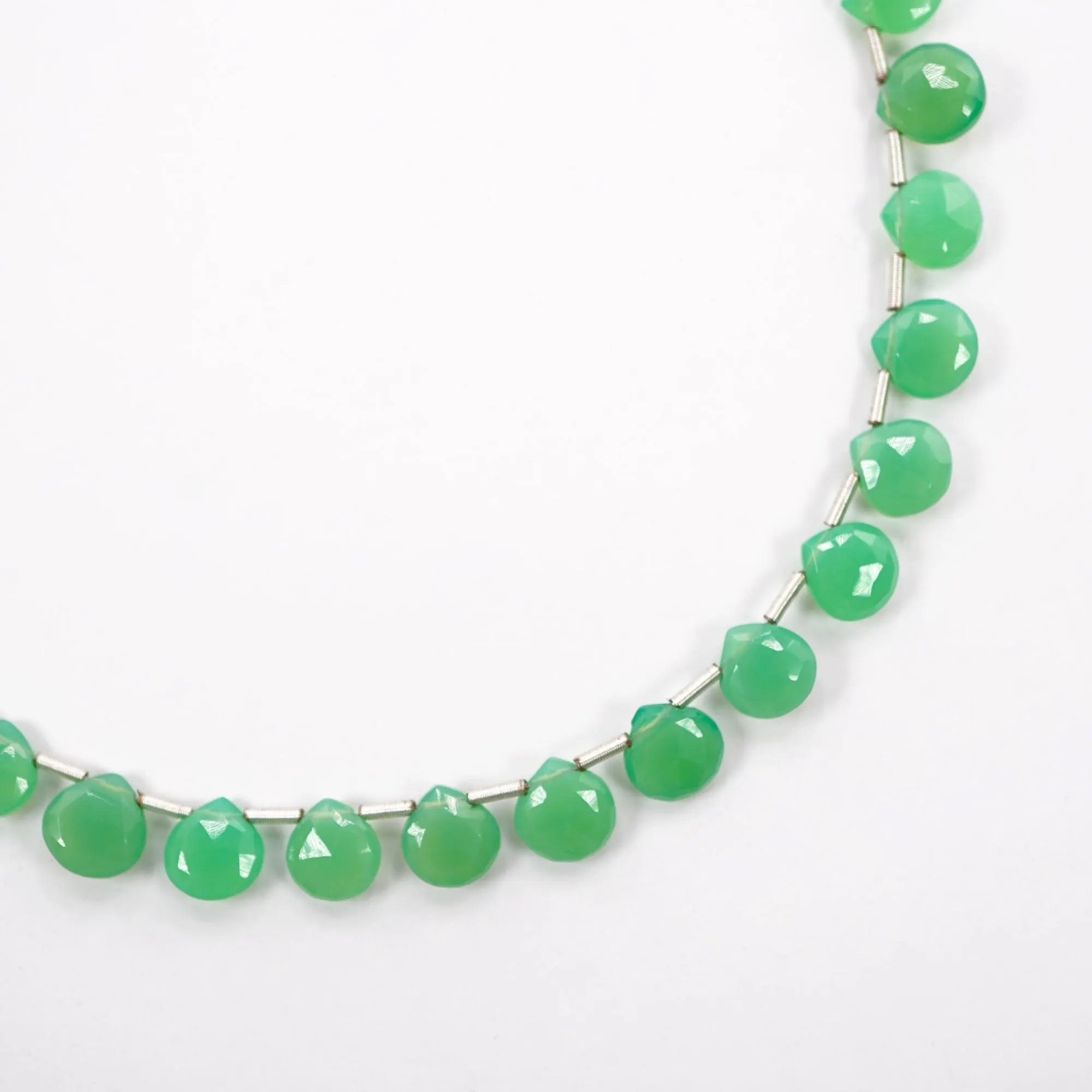 Green Chrysoprase Faceted Heart Shape Gemstone Strand Beads