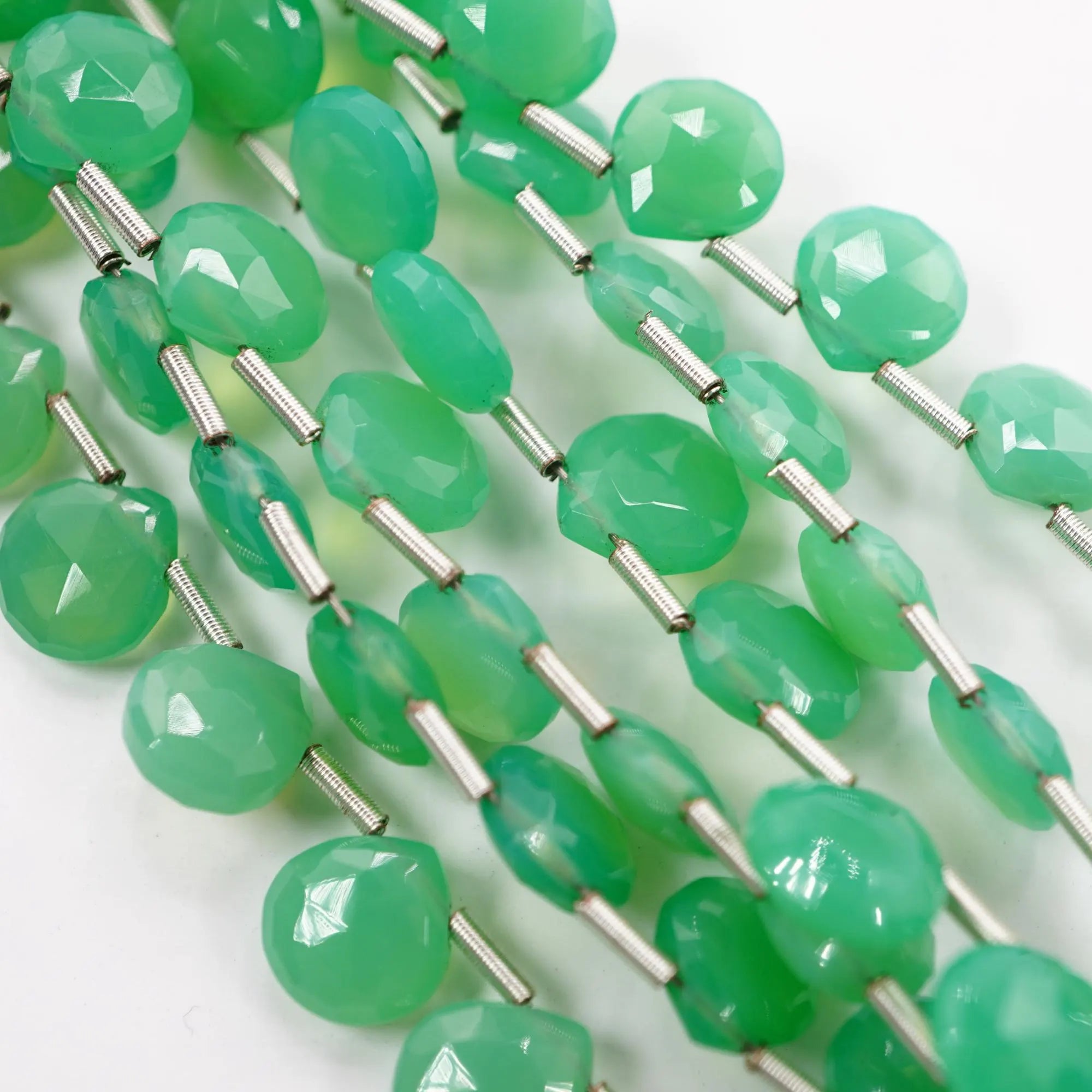 Green Chrysoprase Faceted Heart Shape Gemstone Strand Beads
