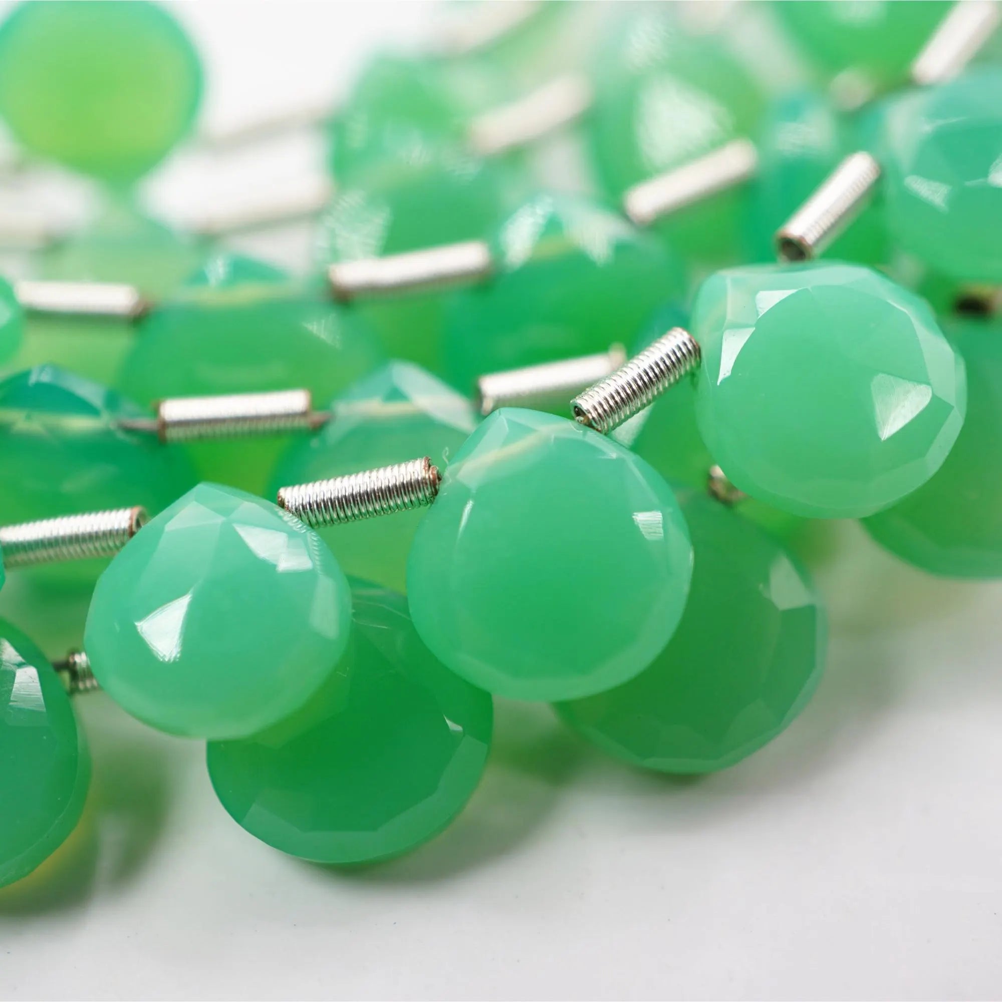 Green Chrysoprase Faceted Heart Shape Gemstone Strand Beads